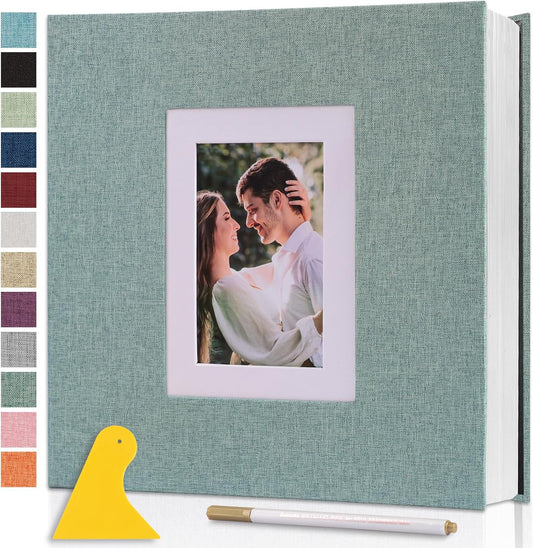 Photo Album Self Adhesive Pages Scrapbook Large Magnetic Photo Albums with Sticky Pages Scrapbooks for Wedding Baby for 4x6 5x7 8x10 Picture Photo Books 11x10.6 Green 40 Pages