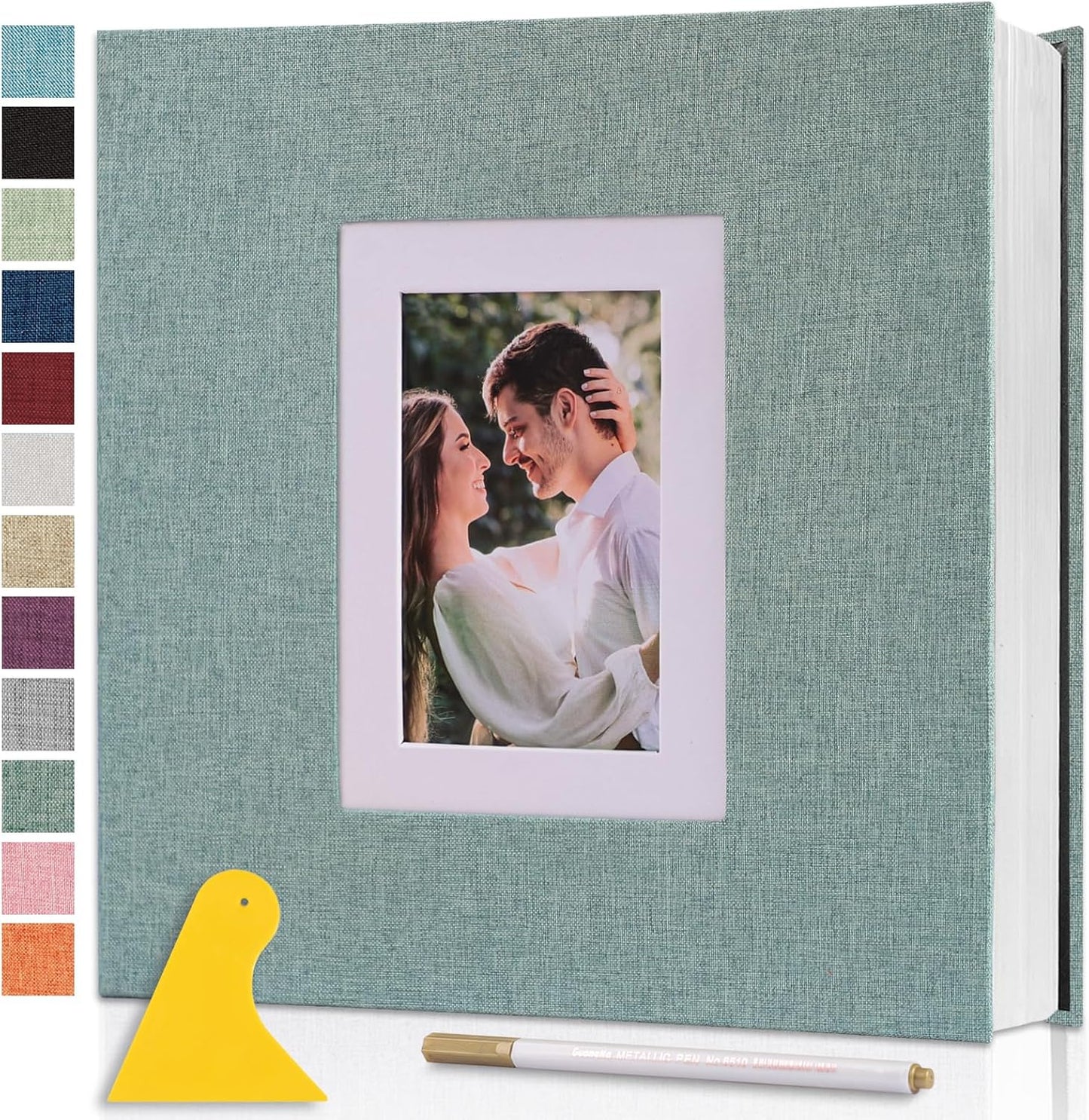 Photo Album Self Adhesive Pages Scrapbook Large Magnetic Photo Albums with Sticky Pages Scrapbooks for Wedding Baby for 4x6 5x7 8x10 Picture Photo Books 13.2x12.8 Green 60 Pages