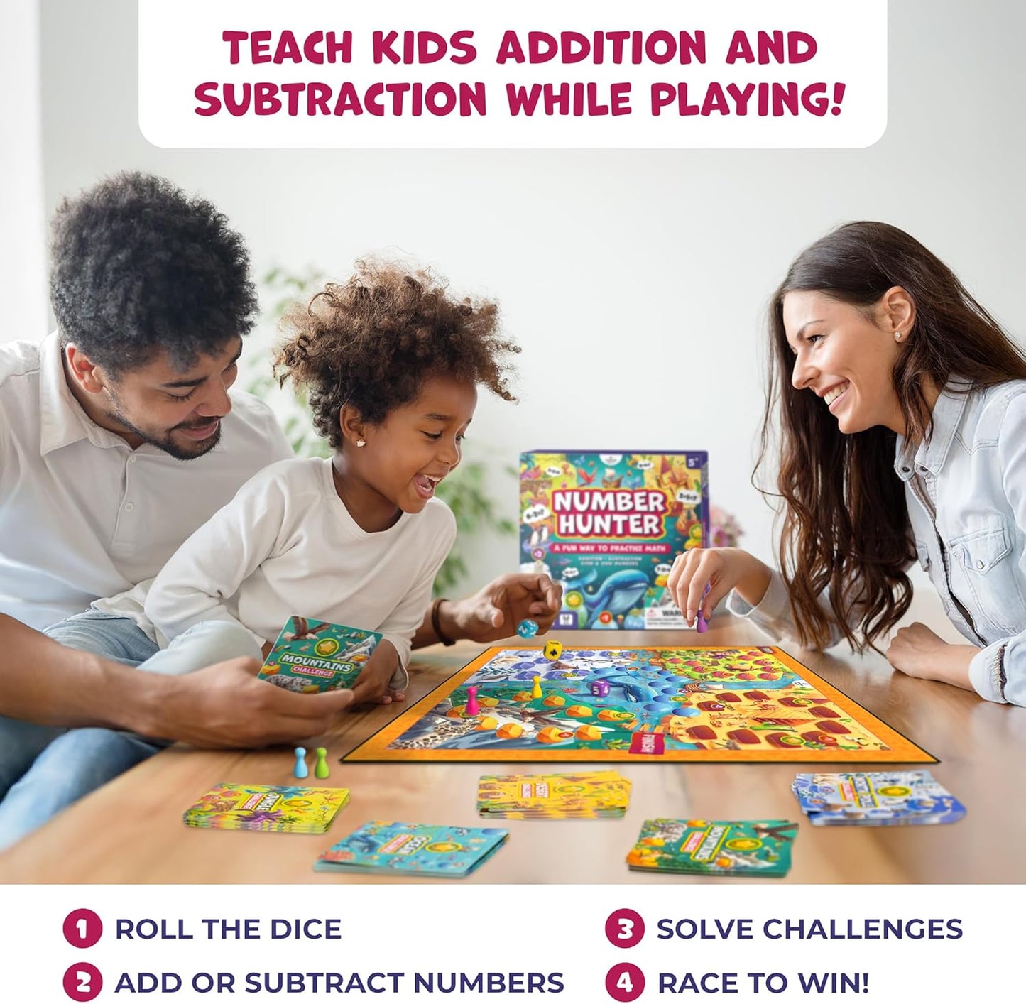 Number Hunter Math Board Game – Addition & Subtraction Adventure for Kids Ages 4-8 – Fun Educational STEM Game for Kindergarten, 1st-3rd Grade, Homeschool & Family Game Night