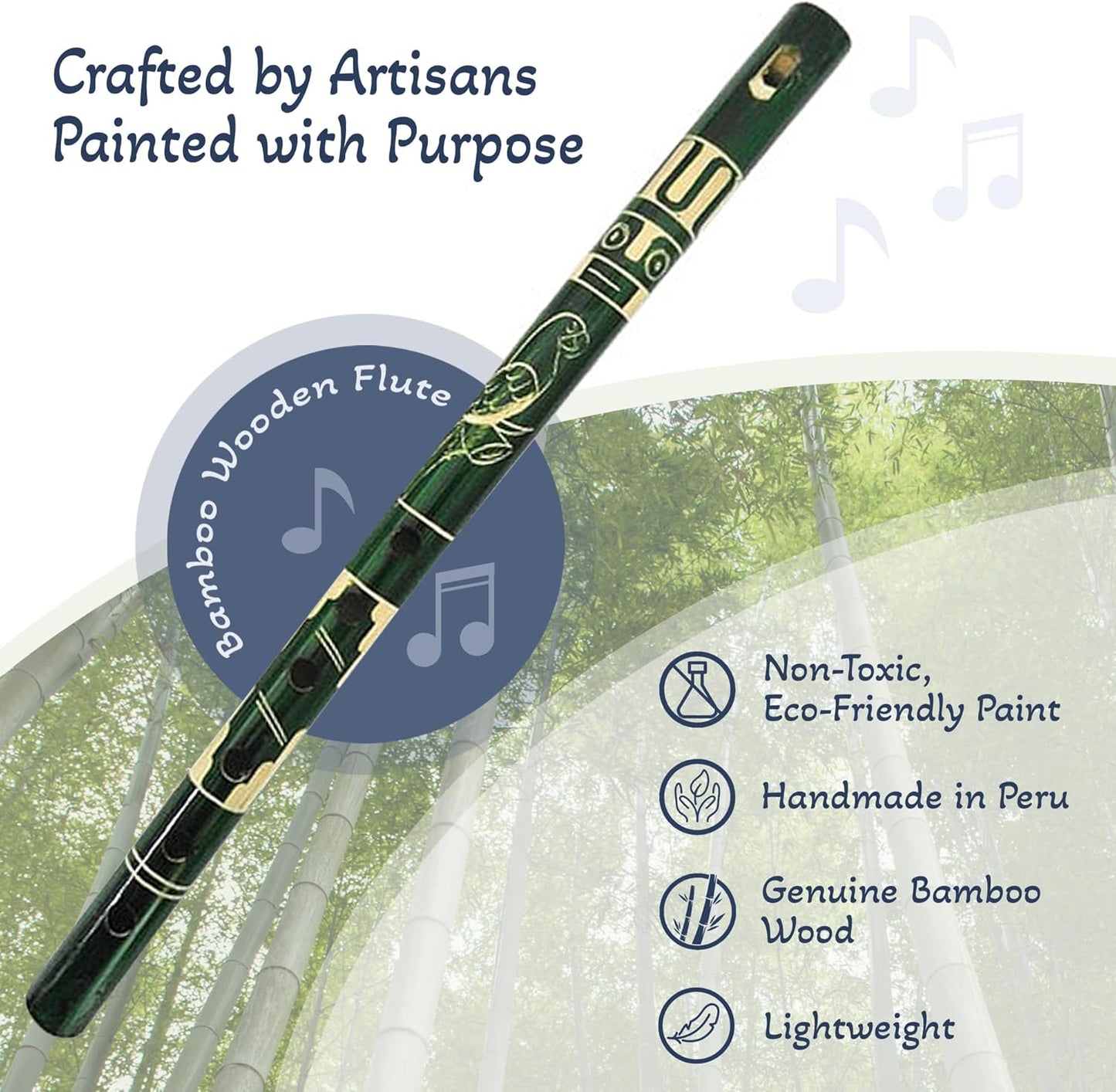 Mia Jewel Shop - Handmade Colored Bamboo Wooden Flute | Tribal Nature Pattern | Native Recorder for Beginners, Meditation & Music Lovers (Green)