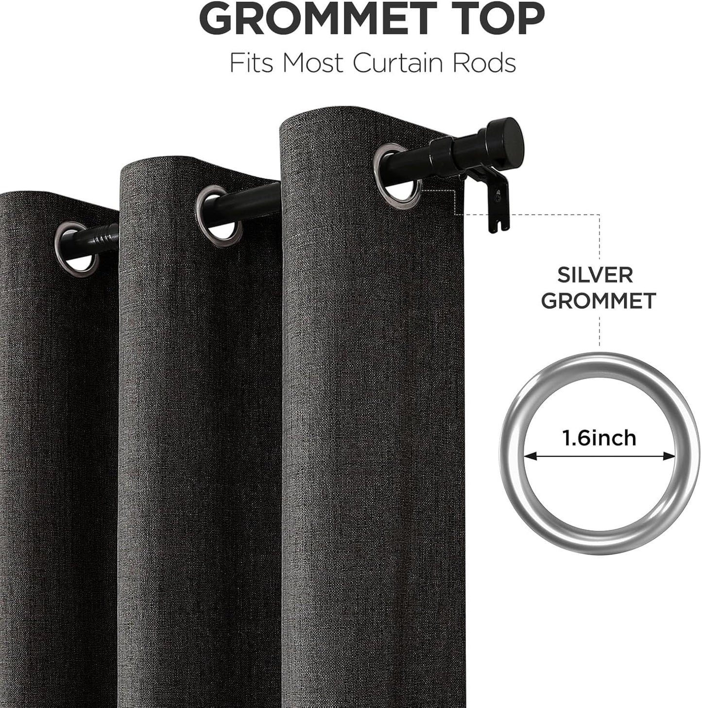 Joydeco Charcoal Grey Blackout Curtains 120 Inches Long, Extra Long Curtains 120 Inch Length 1 Panel for Bedroom, Thermal Insulated Linen Black Out Curtains with Grommets(100x120, Charcoal Grey)