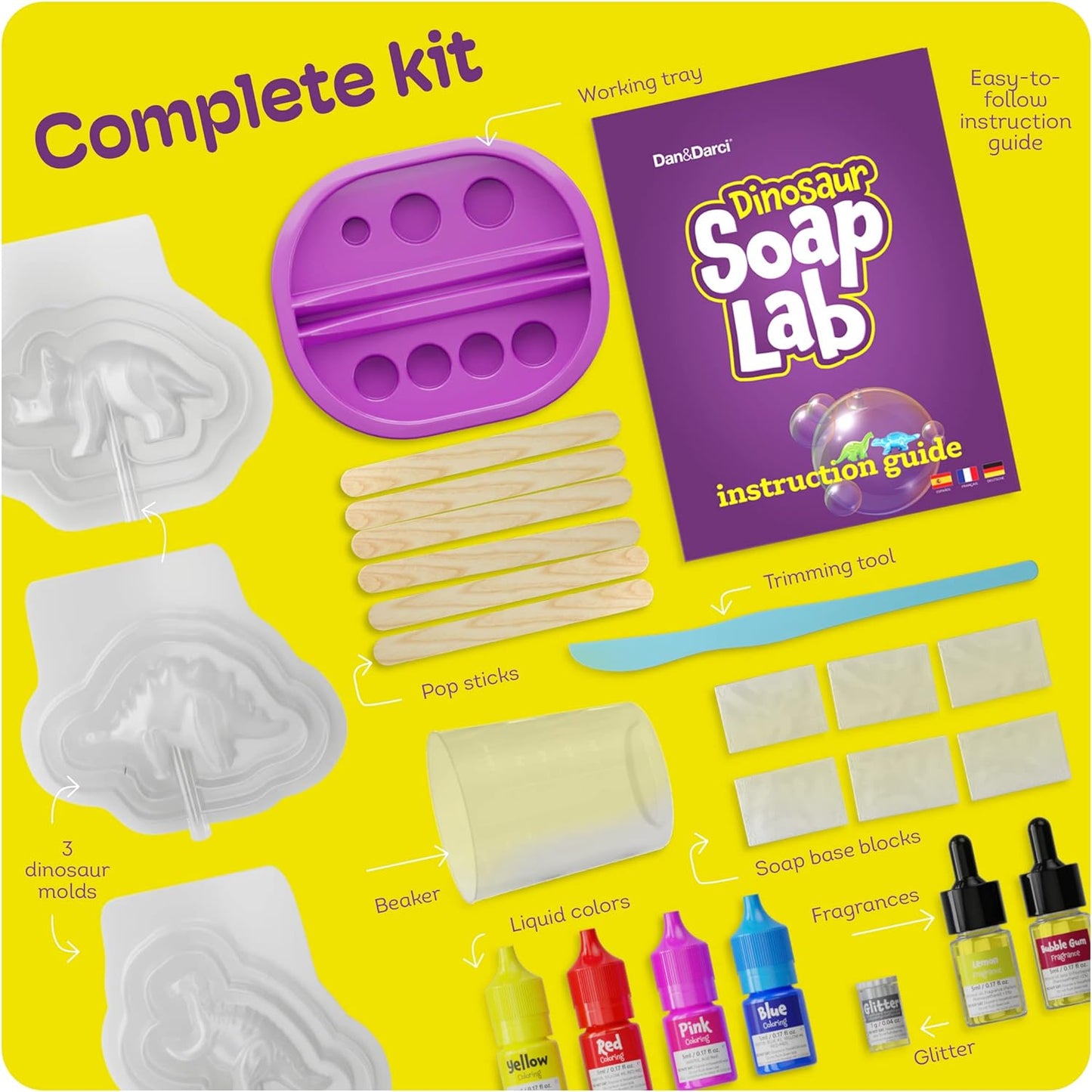 Dan&Darci Dino Soap Making Kit for Kids, Dinosaur Science Toys Kits, Gifts for Kid All Ages, DIY Activities Craft - Art Crafts Gift Set for Boys and Girls Age 3 4 5 6 7 8 12 Year Old Boy