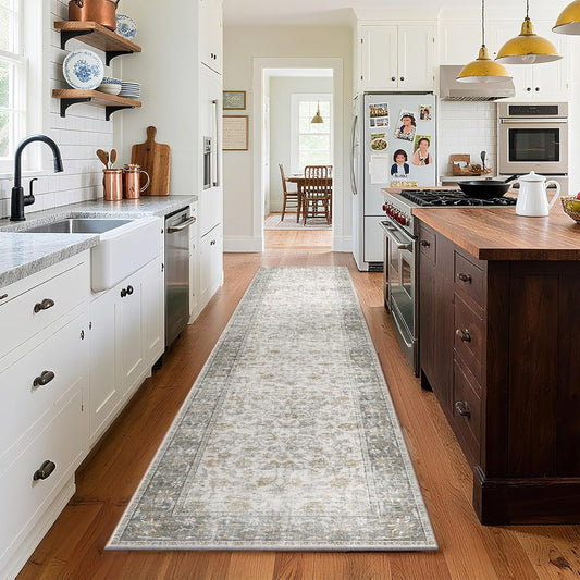 Washable Kitchen Rug Runners for Hallways: 2'x10' Bedroom Rug Non Slip Low-Pile Stain Resistant Soft Indoor Floor Carpet Runner for Indoor Entryway Hallways Kitchen Laundry Room Beside Farmhouseb