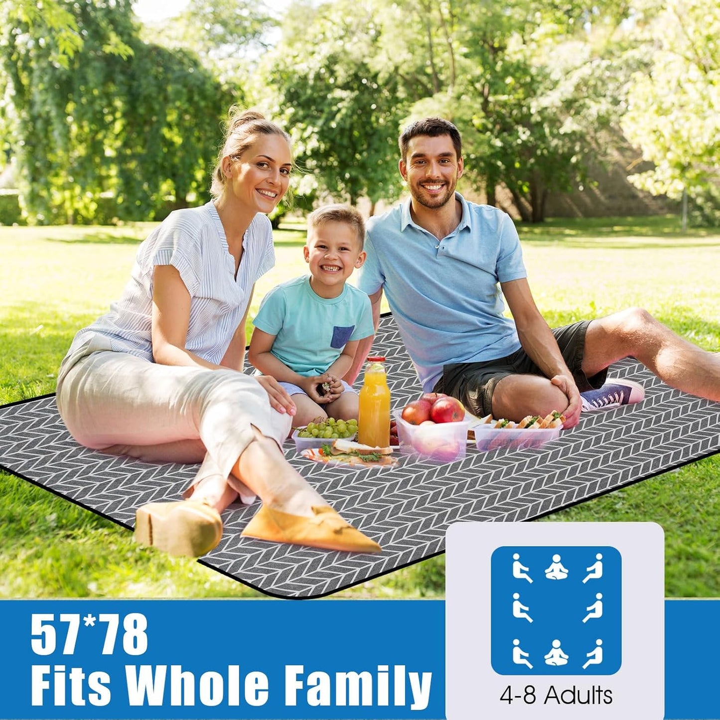 Picnic Blankets Outdoor Extra Large - Waterproof Picnic Blanket with Carry Strap | Machine Washable Picnic Mat with Sandproof Backing for Park , Grass, Camping, Hiking, Concerts (Graphite Grey)