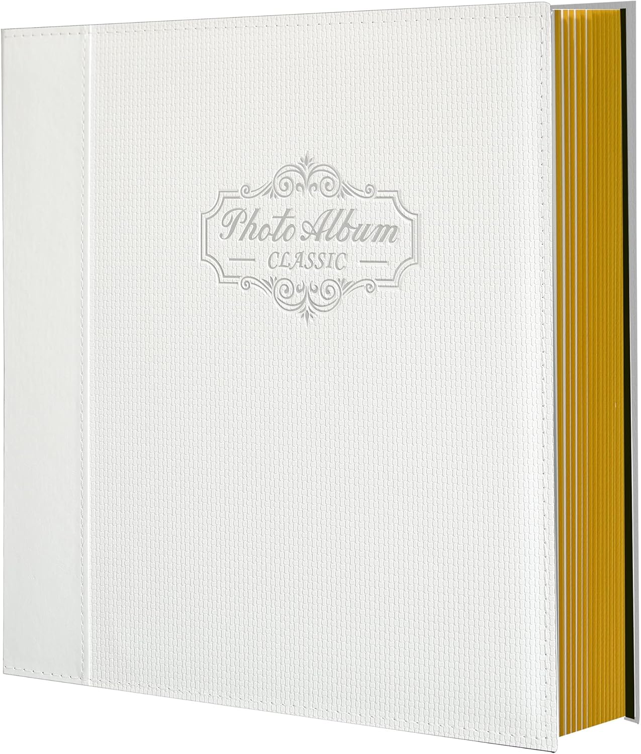 Photo Album Holds 3X5, 4X6, 5X7, 6X8, 8X10 Photos, Leather Cover, Magnetic Self-Stick Page, Hand Made DIY Albums (White, Large)