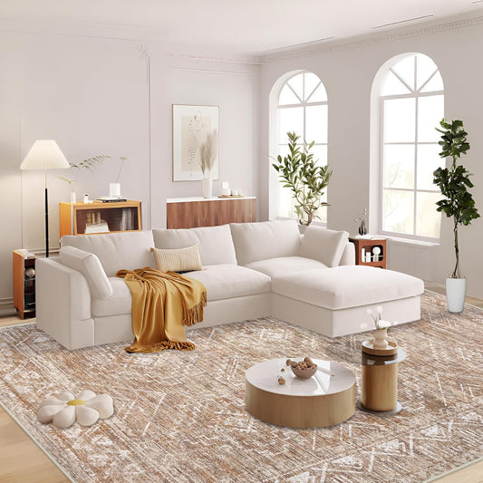 Large Living Room Area Rug 9x12 - Machine Washable Vintage Boho Moroccan Rugs Geometric Neutral Rug Non-Shedding Low Pile Distressed Farmhouse Carpet for Bedroom Nursery Classroom Dorm (9 x 12, Brown)