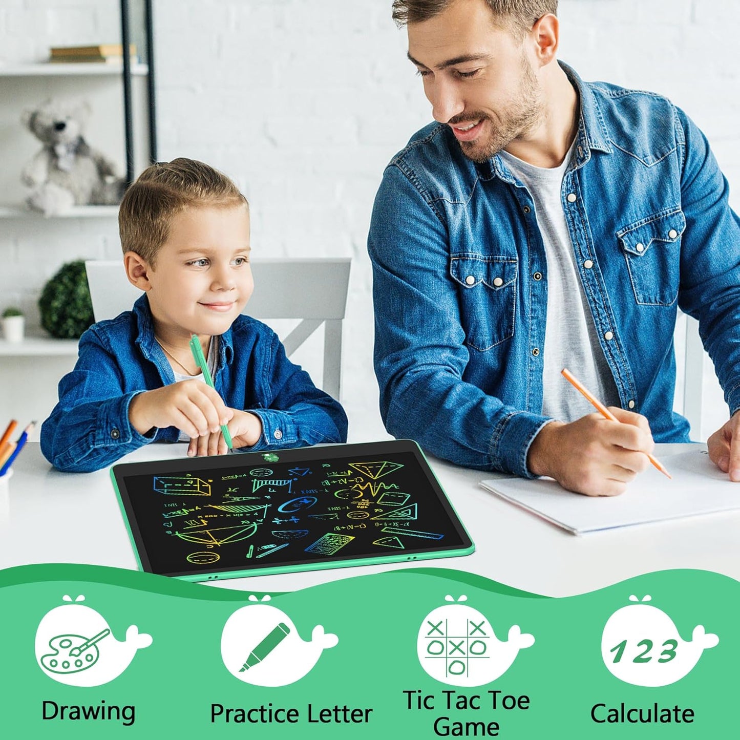 Hockvill LCD Writing Tablet for Kids, Toys for Girls Boys Drawing Pad for 3 4 5 6 7 Year Old Kid, Toddler Doodle Board Christmas Birthday for Children (16 INCH, Green)