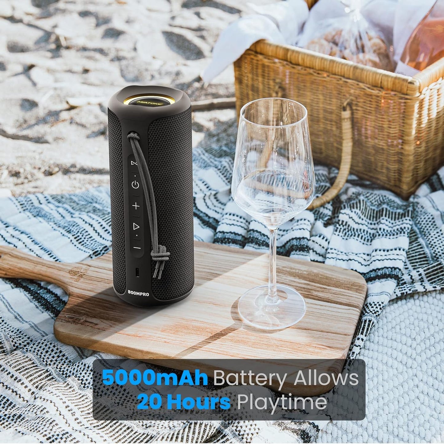 MIATONE Bluetooth Speakers 36W Portable Speaker with Stereo Sound Bass, Bluetooth 5.3 Wireless USB Type C Outdoor, 5000mAh 24H Playtime IPX7 Waterproof, Boy Friend Gifts for him (Black)
