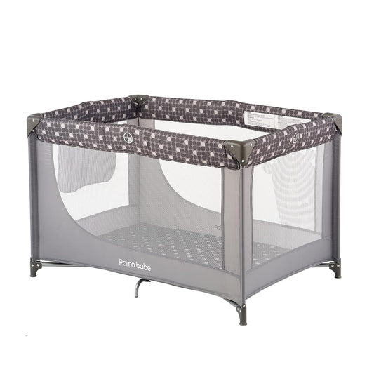 Pamo Babe Portable Crib Baby Playpen with Mattress and Carry Bag Grey