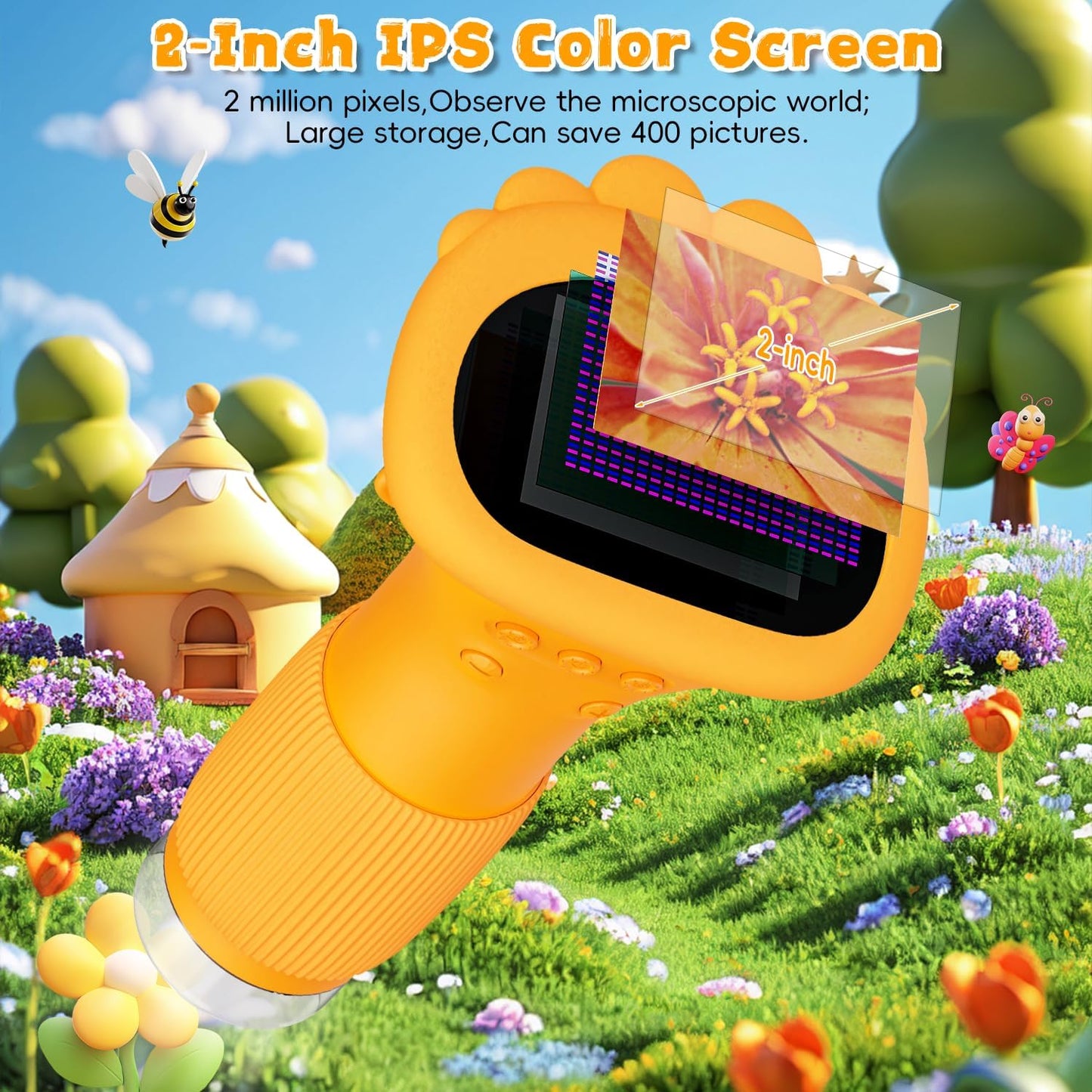 Microscope for Kids, Ahalfcit explorerscope with 2'' Inch Screen -1000X Zoom Portable Microscope Camera, Birthday for 3 4 5 6 7 8 9 0 11 12 Years Old Kids,Science Educational Toys