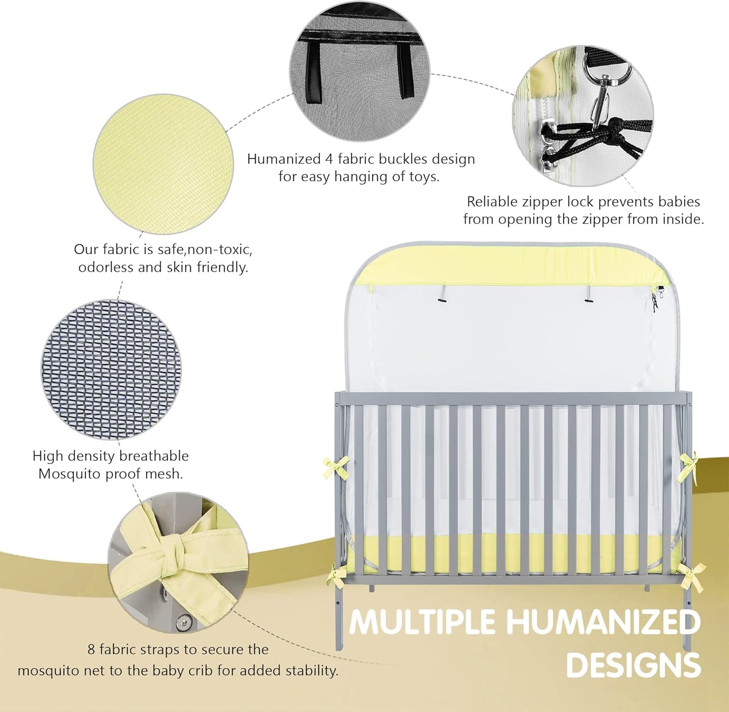 Porayhut Portable Baby Crib Net Safety Mesh Tent,Pop up Infant Mosquito Net, See Through Canopy Netting Cover for Baby&Toddler to Keep Baby from Climbing Out.