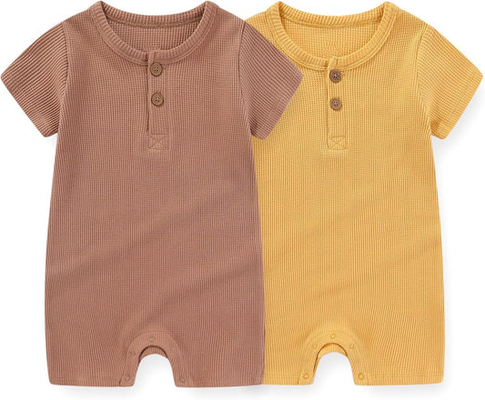Unisex Short Sleeve Baby Romper 2 Pack Cotton Solid infant Boy Girl Jumpsuits Soft New Born Clothes