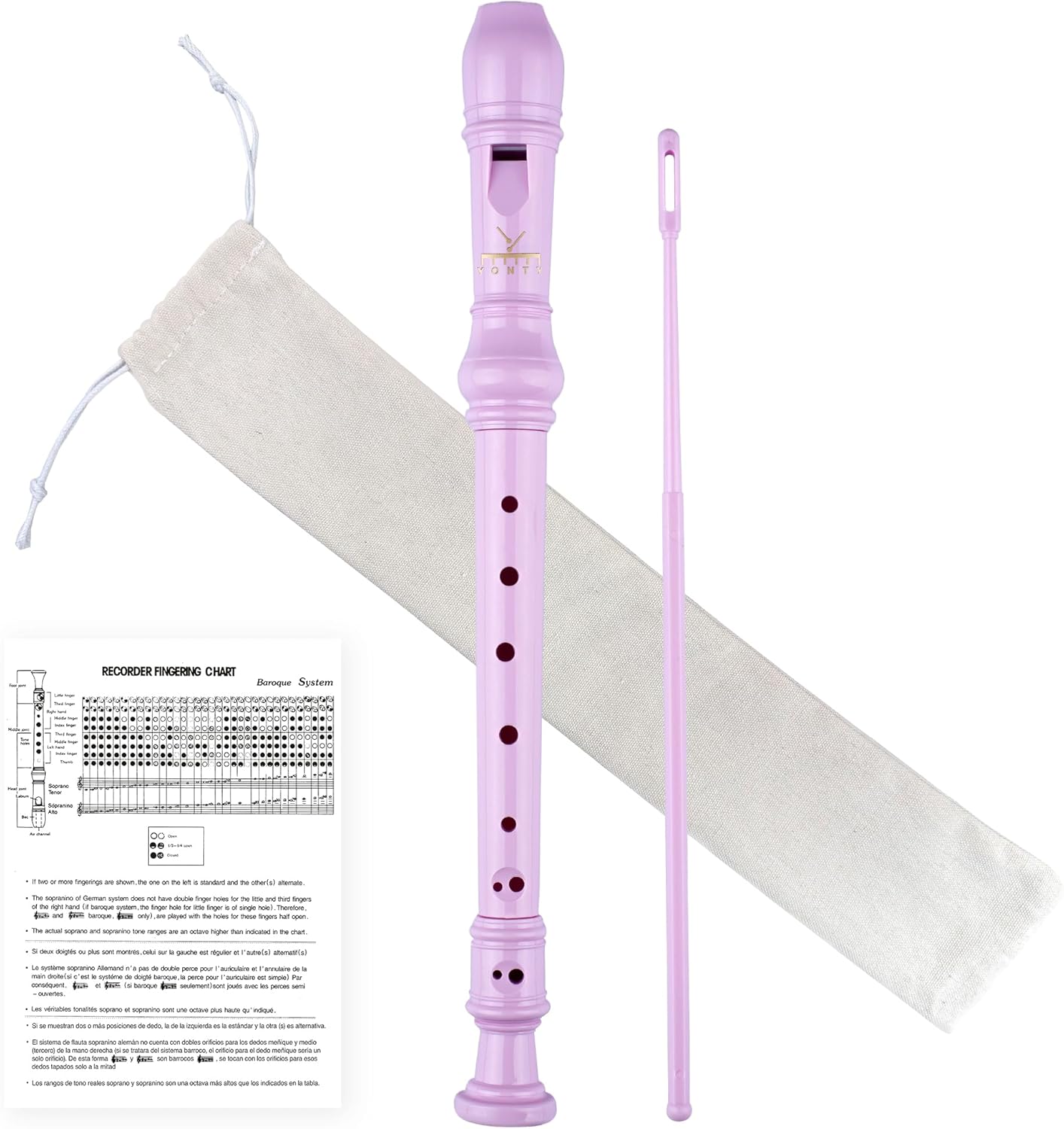 Soprano Recorder 8-Hole Instrument for Beginners Kids Students, German Style C Key Flute with Cleaning Rod & acking Bag for Education & Entertainment - Pink