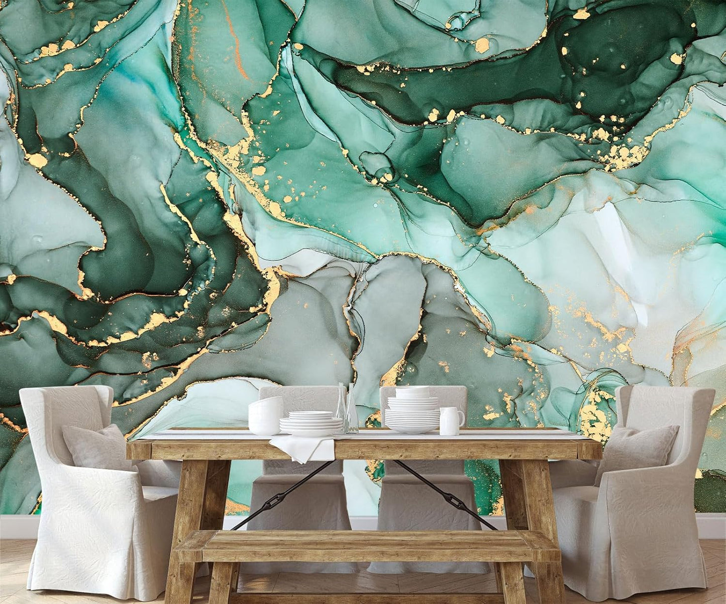 Green Marble Wallpaper Abstract Fabric Wall Mural for Living Room Bedroom Dining Room Basement(Not Self-Adhesive)