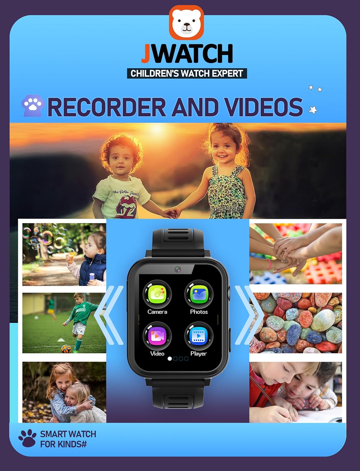 Kids Smart Watch for Boys Girls 6-12 with Pedometer Audio Book Camera Music Player Birthday (Black)…