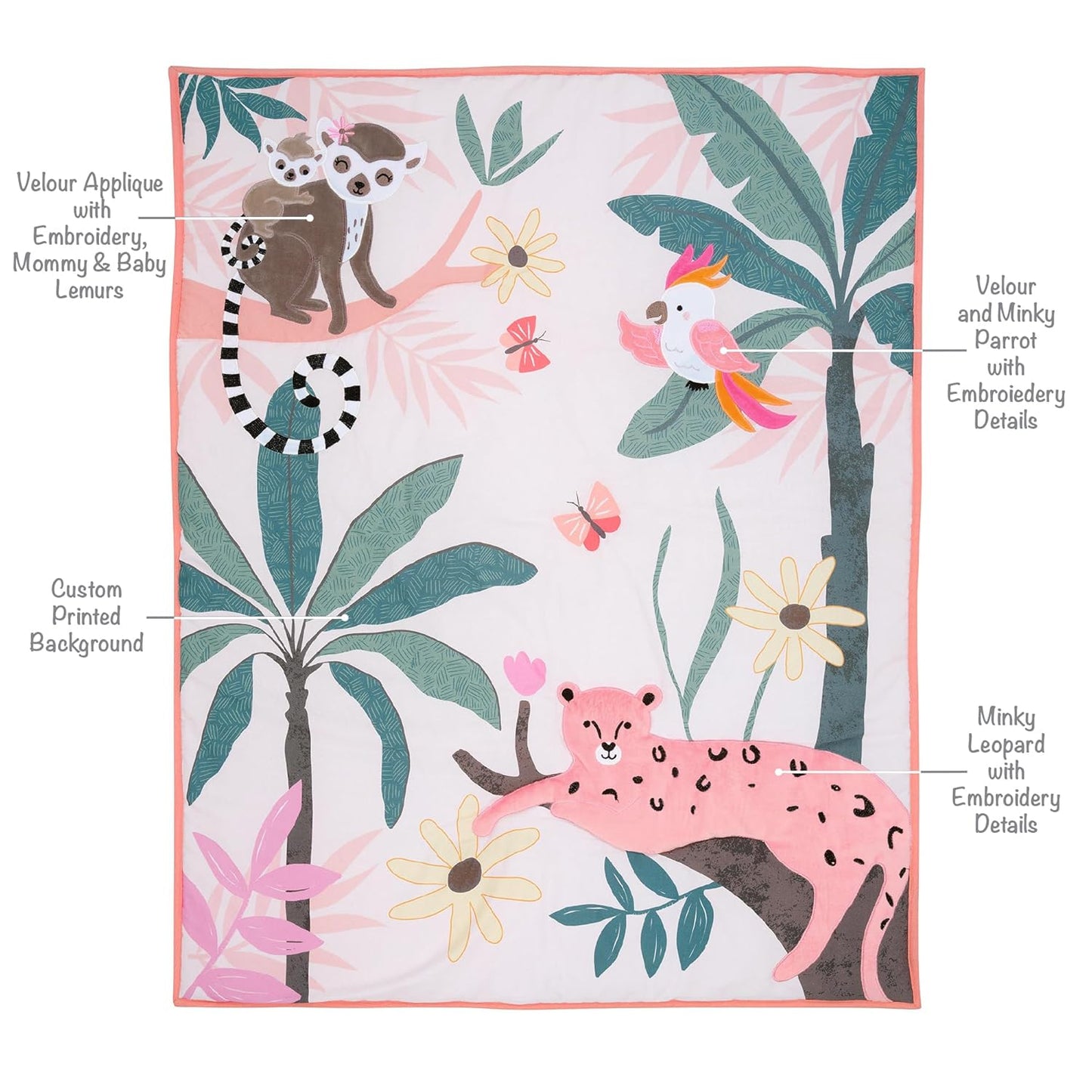 Lambs & Ivy Enchanted Safari Leopard/Lemur Jungle 3-Piece Baby Crib Bedding Set