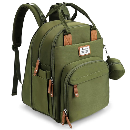RUVALINO Diaper Bag Backpack-Expandable Baby Bag with up to 50% Capacity -Baby Essentials Bag with Changing Pad Insulated Bottle Holders & Pacifier Case, Waterproof, Army Green XL