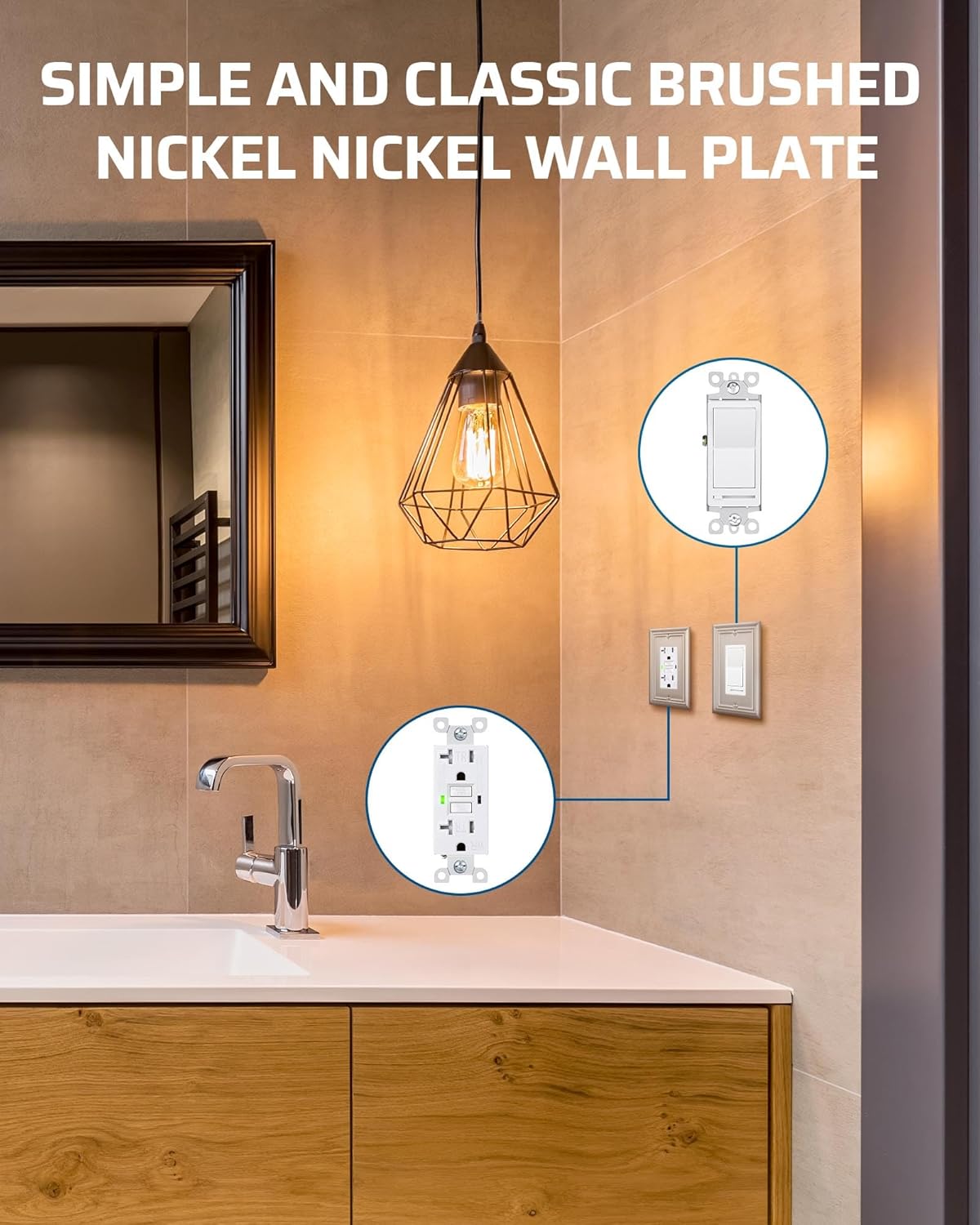 DEWENWILS Decorator Outlet Covers, Brushed Nickel Metal Light Switch Cover Plates, 4.92" x 3.14" Decorative Outlet Wall Plates, Switch Plate Covers for Home Decor, 2 Pack