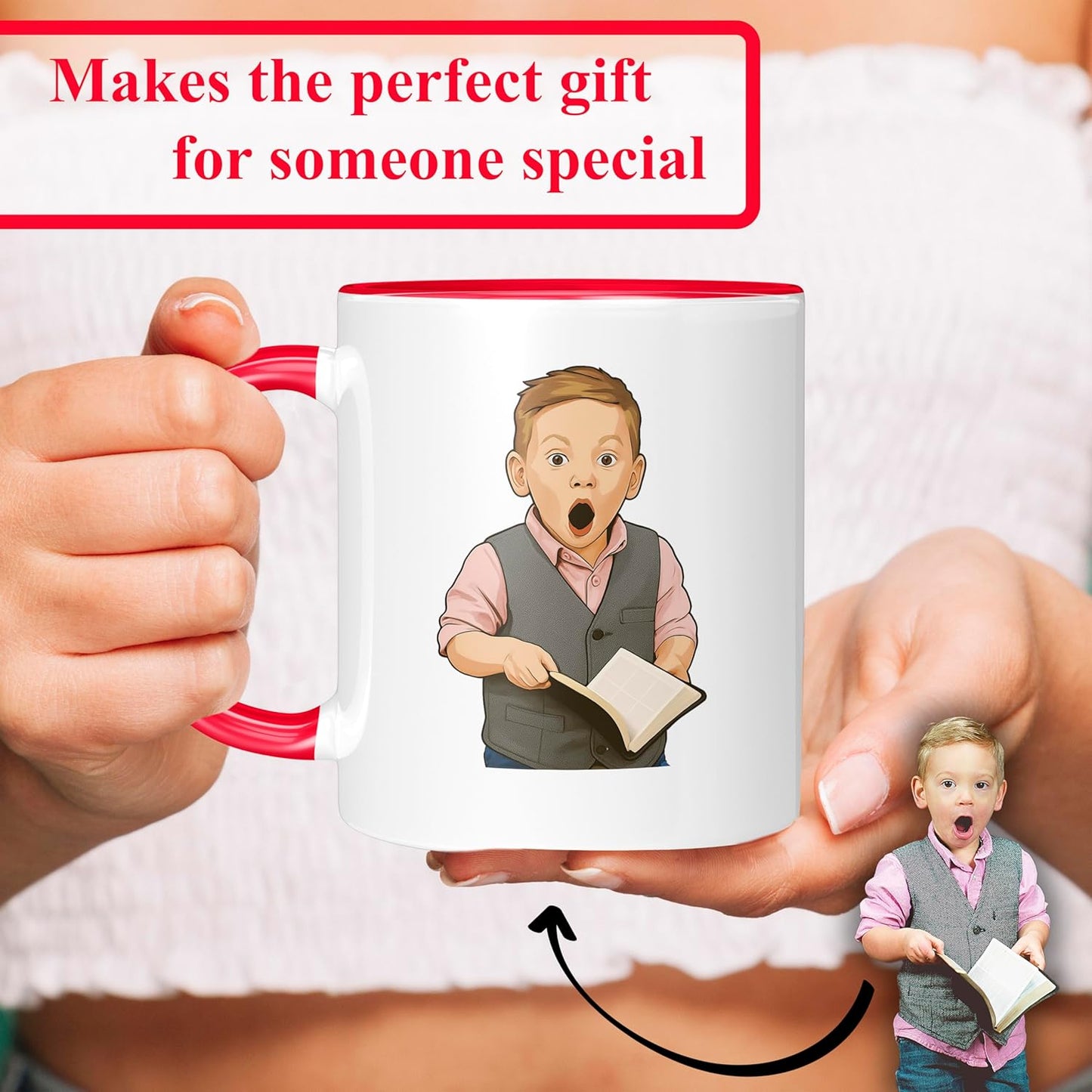 Personalized Coffee Mug, Custom Drawing Portrait Gift, Funny Customized Coffee Gift for Men & Women, Custom Mugs with Pictures, Red 11oz Customized Ceramic Tea Cup