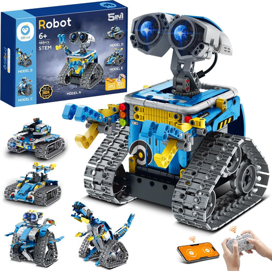 Sillbird Robot Building Kit with Remote Control STEM Gifts for Boys Ages 8-12, Technic Coding Robotic Toys for Kids Birthday, Build 5in1 Models with 488 Pieces - Blue