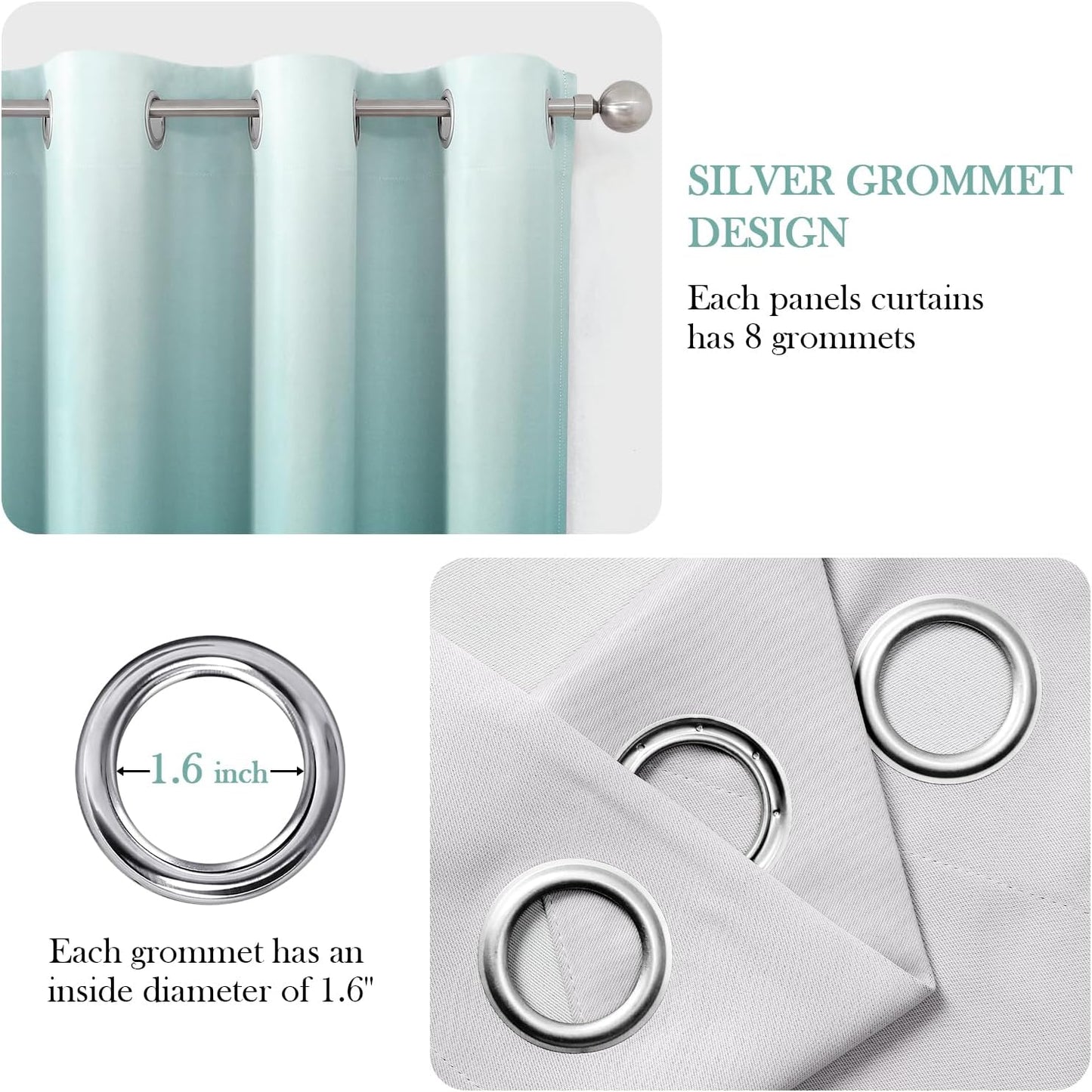 HOMEIDEAS Teal Ombre Blackout Curtains 52 X 63 Inch Length Gradient Room Darkening Thermal Insulated Energy Saving Grommet 2 Panels Window Drapes for Living Room, Bedroom