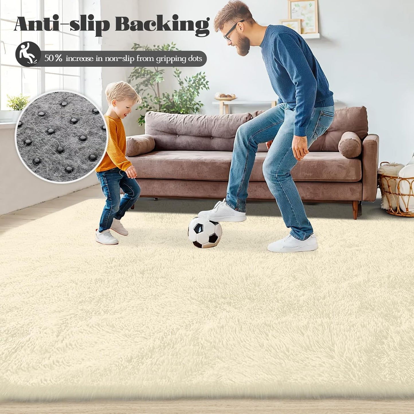 5x8 Area Rug for Living Room: Fluffy Shag Soft Washable Rugs Fuzzy Plush Indoor Carpet for Bedroom Nursery Playroom Dorm Kids Girls Boys Room (Cream White, 5'x8')