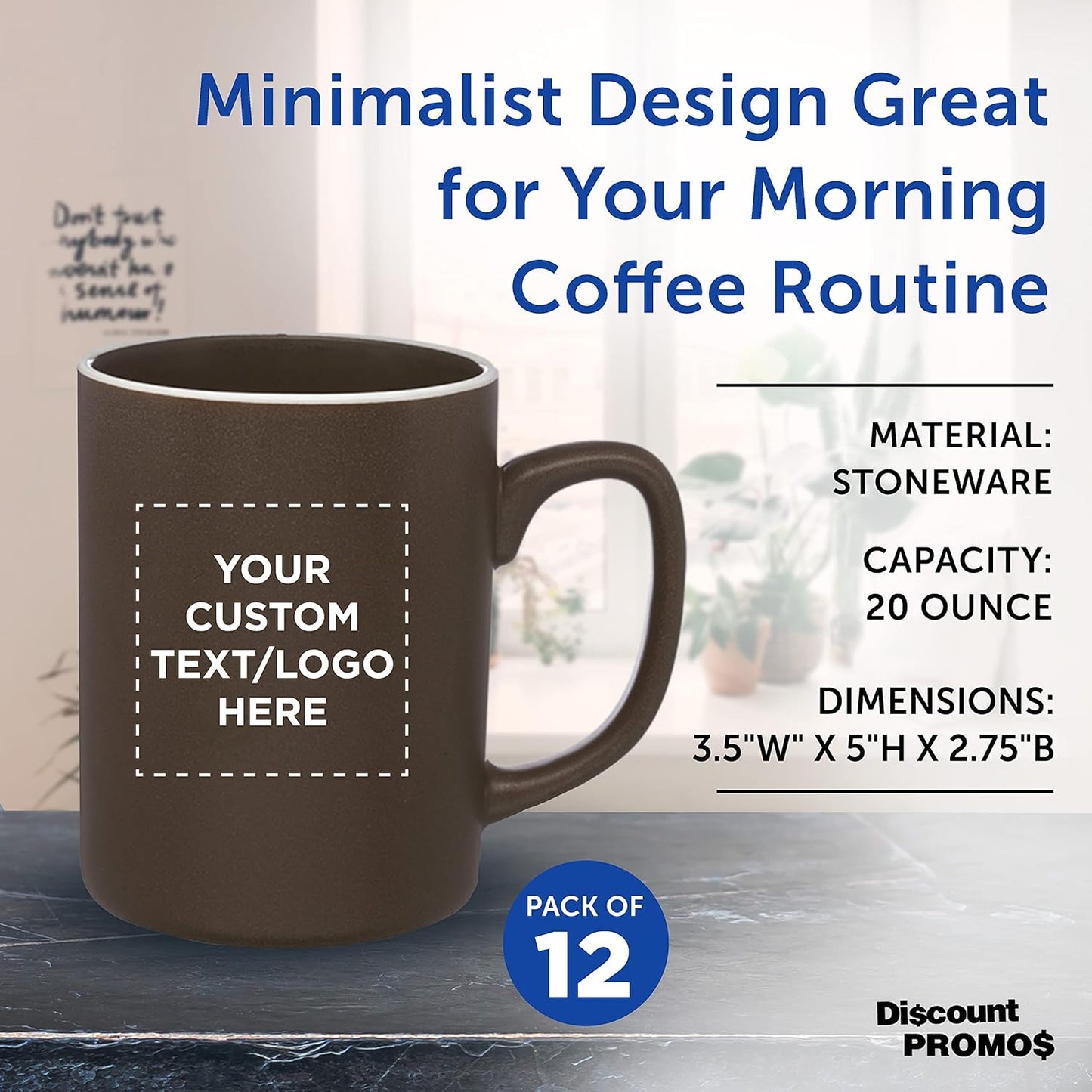 Custom El Grande Matte Ceramic Mugs 20 oz. Set of 12, Personalized Bulk Pack - Perfect for Tea, Espresso, Cappuccino, Hot Cocoa - Dark Brown