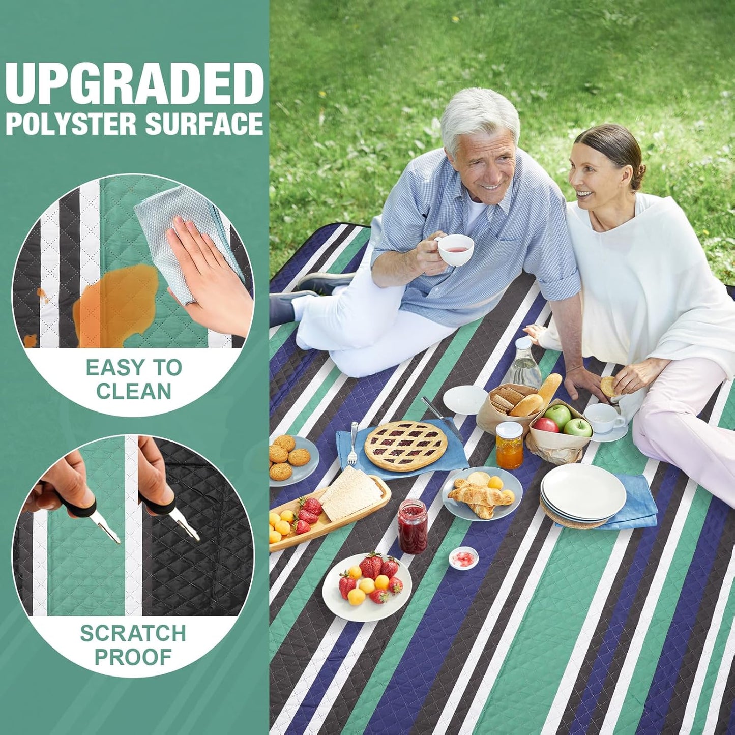 Picnic Blankets Outdoor Extra Large - 80"x80" Waterproof Beach Blanket, Machine Washable 3-Layer Foldable Park Mat with Sandproof Backing for Grass, Hiking, Travel, Concerts, Indoor (NavyBlue)