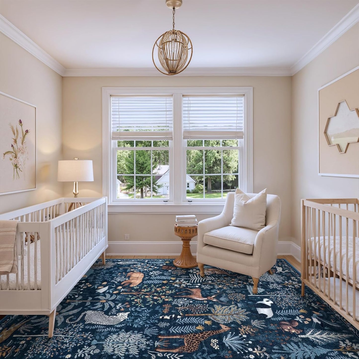 OJIA Jungle Print Rugs for Living Room 8x10 Washable Area Rugs for Bedroom, Modern Non-Slip Ultra-Thin Soft Large Carpet Non-Shedding Nursery Rug for Teens Kids Playroom Dining Room Home Decor