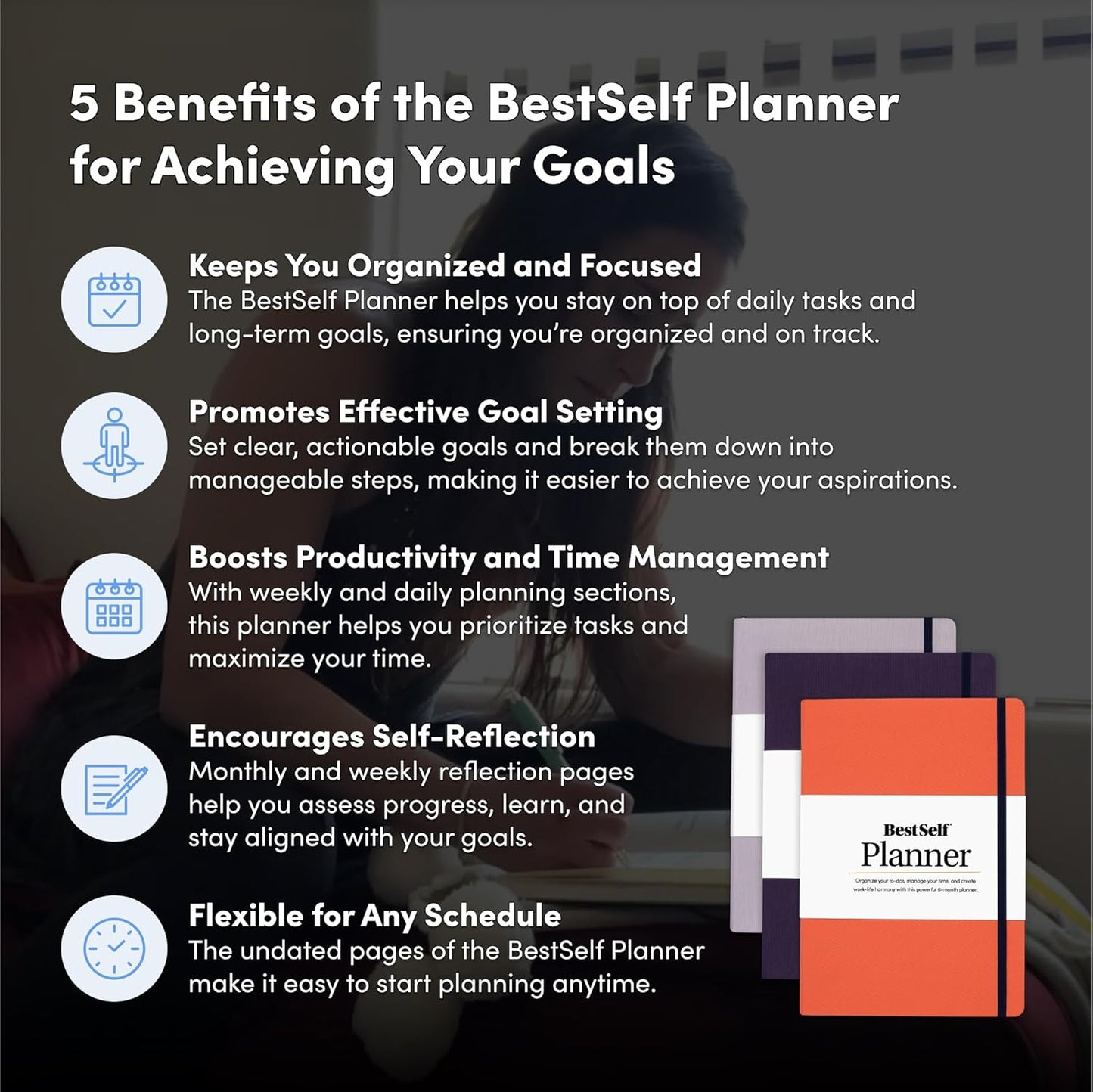BestSelf Daily Planer - 6-Month Undated Planner Notebook for Organization and Planning; Ideal Planner for Students, Schools, Colleges, and Working Professionals (Coral)