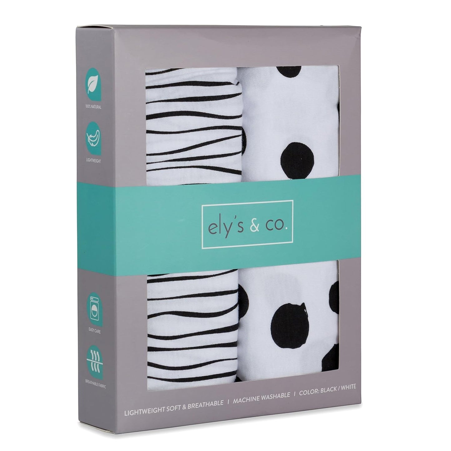 Changing Pad Cover Set | Cradle Sheet 2 Pack 100% Jersey Cotton Black and White Abstract Stripes and Dots by Ely's & Co