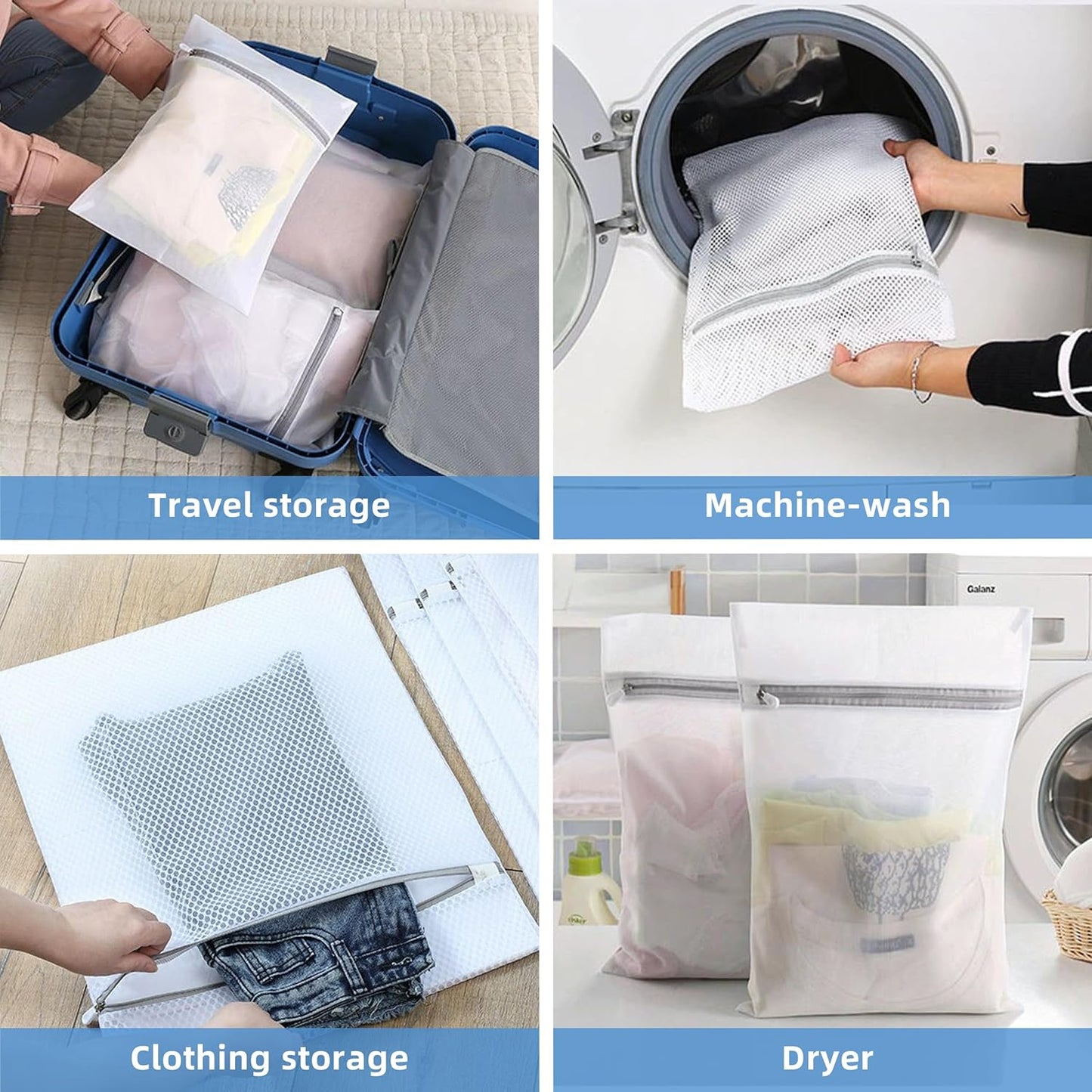 Laundry Bags 4 Pcs Mesh - 12 x 16 Inches, Durable Zipper Mesh Wash Bags for Delicates & Traveling