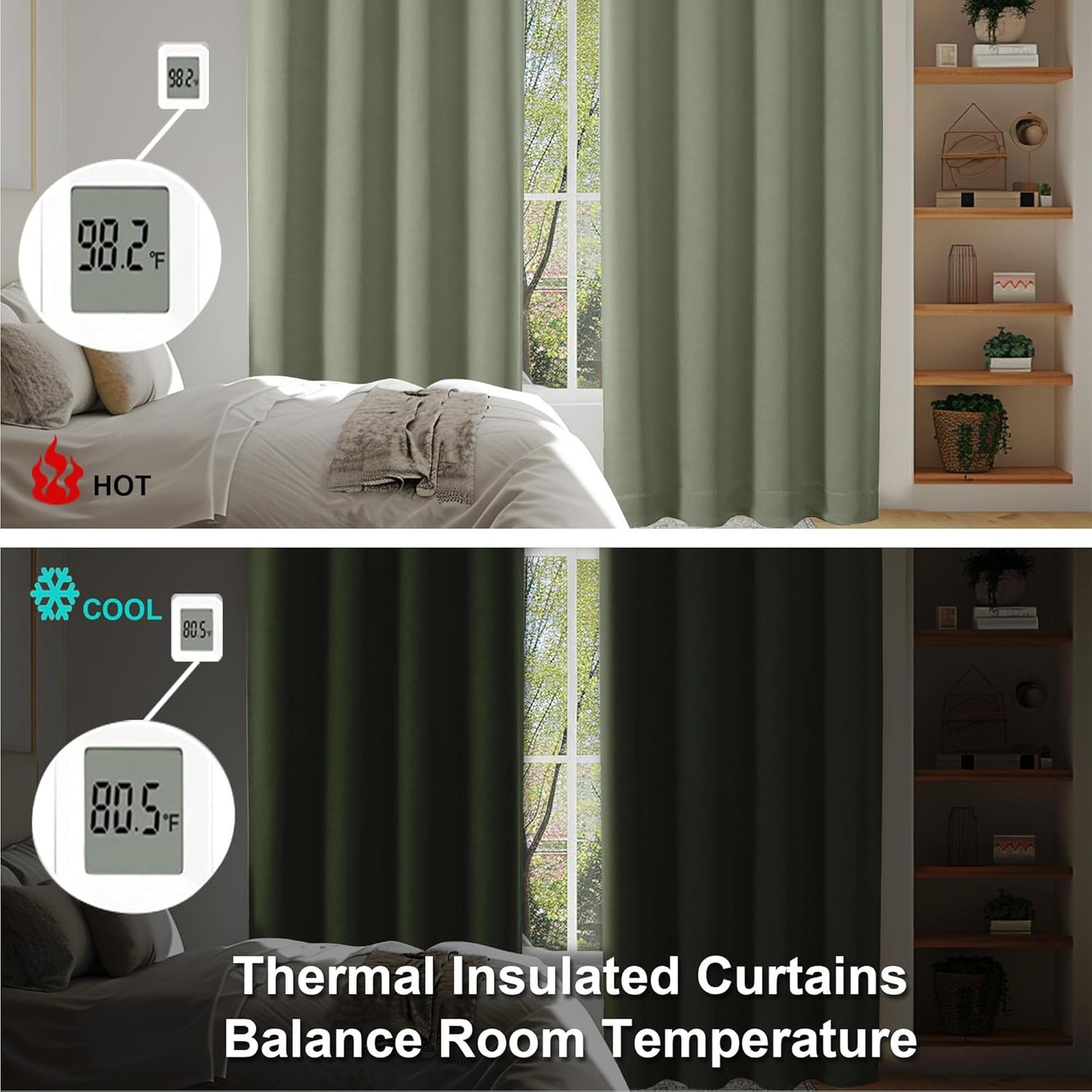 Simplebrand Ava Sage Green Blackout Curtains for Bedroom 96 Inches Long 2 Panels, Solid Thermal Insulated, Energy Saving Living Room Window Treatment Curtains Blackout Drapes, W40 x L96 Inch, Sage