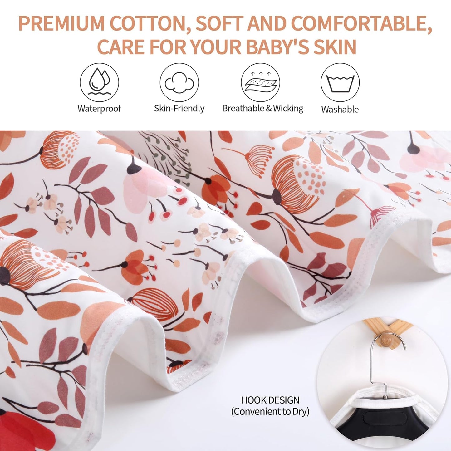 Diaper Changing Pads for Baby, Flower Change Mat, 3Layers Waterproof Change Pad Foldable Absorbent Mats for Women, Reusable Incontinence Underpads for Patient 24''x30''