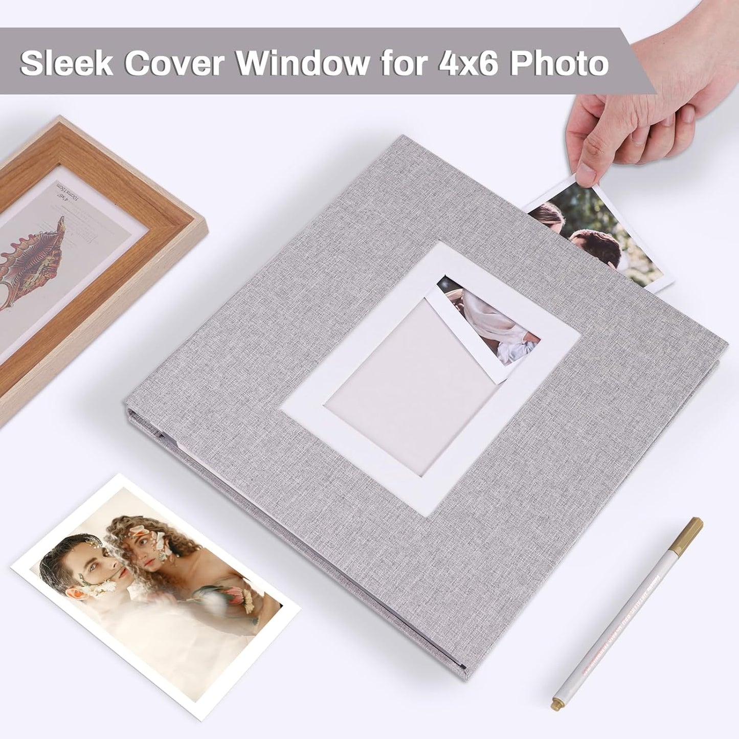 Photo Album Self Adhesive Pages Scrapbook Large Magnetic Photo Albums with Sticky Pages Scrapbooks for Wedding Baby for 4x6 5x7 8x10 Picture Photo Books 11x10.6 Grey 40 Pages