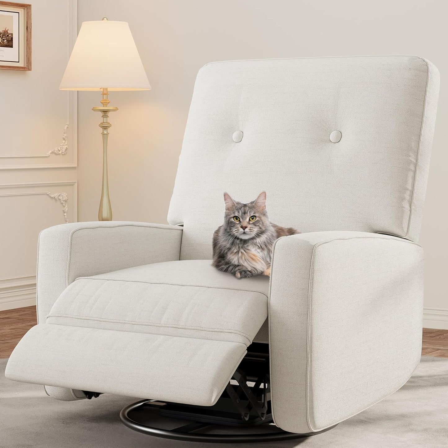 Oversized Recliner Chairs, Swivel Rocker Recline, Glider Recliner Nursery Chair, Recliner Chair for Adults, 360°Swivel Glider Rocking Chair for Living Room, Bedroom, Office, RV, Linen, White