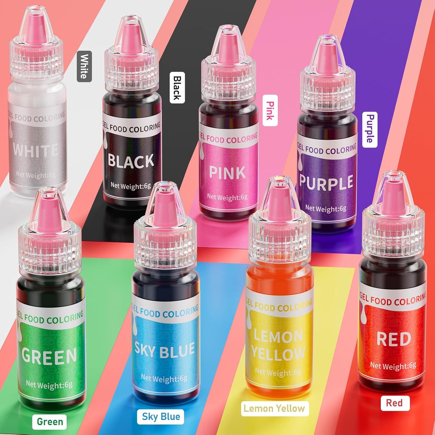 Gel Food Coloring Set - 8 Colors Concentrated Gel Based Food Color Food Grade Dye Flavorless Vibrant Edible Food Coloring for Cake Cookie Decorating Easter Egg Icing Fondant Baking Macaron - 6g/Bottle