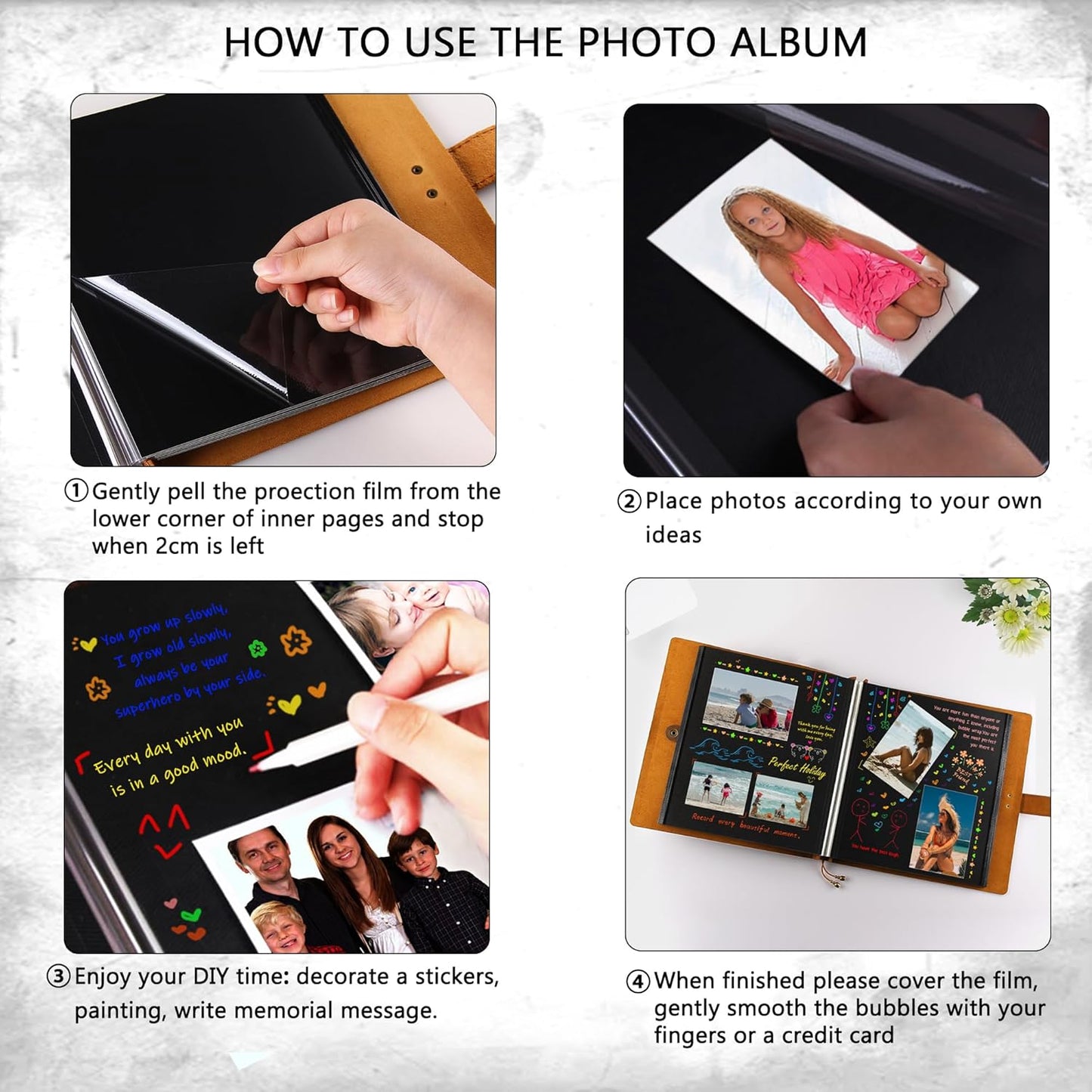 Leather photo Album Self Adhesive Pages, Handamde Leather Scrapbook Photo Album, Wedding Family Album, Holds 3x5, 4x6, 5x7, 6x8, 8x10 Photos - Brown