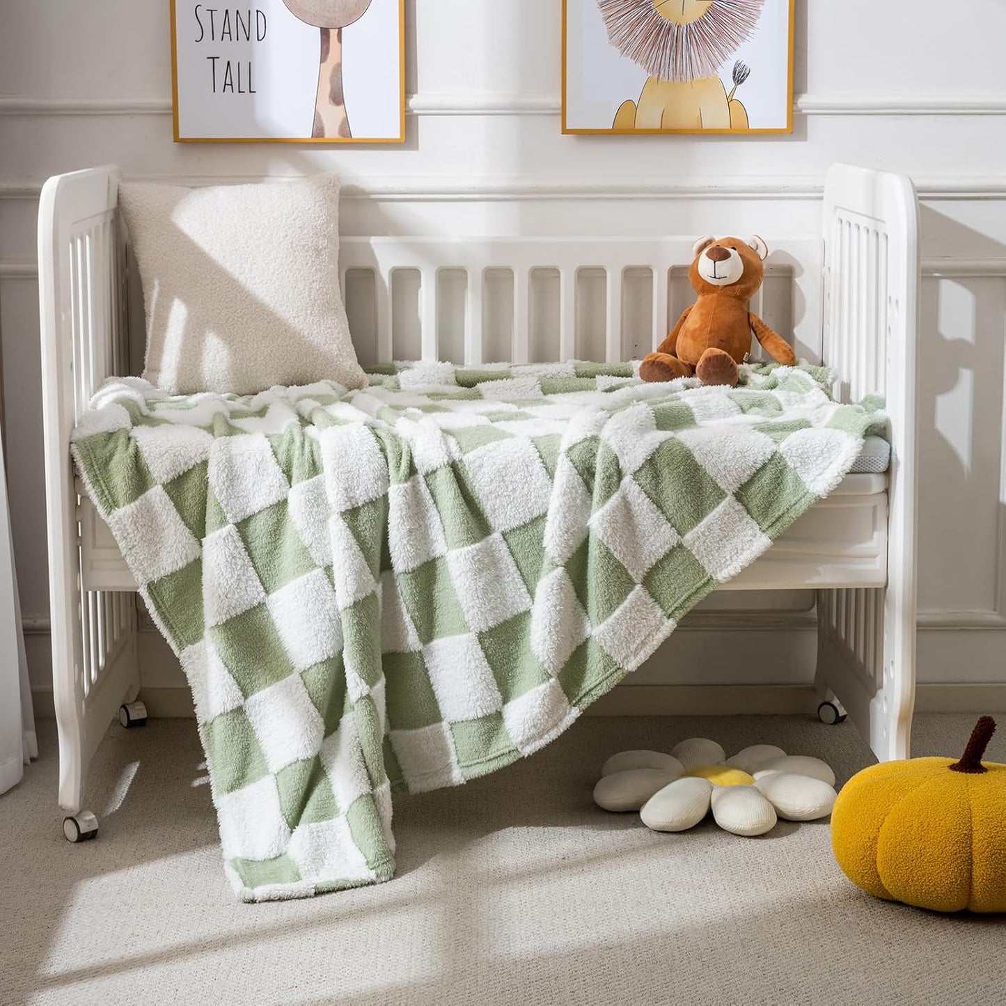 Fleece Baby Blanket for Boys 3D Checkerboard Design, Warm Cozy and Fluffy Infant Newborn Toddler Small Receiving Blankets for Crib Stroller, 30x40 Inches, Green