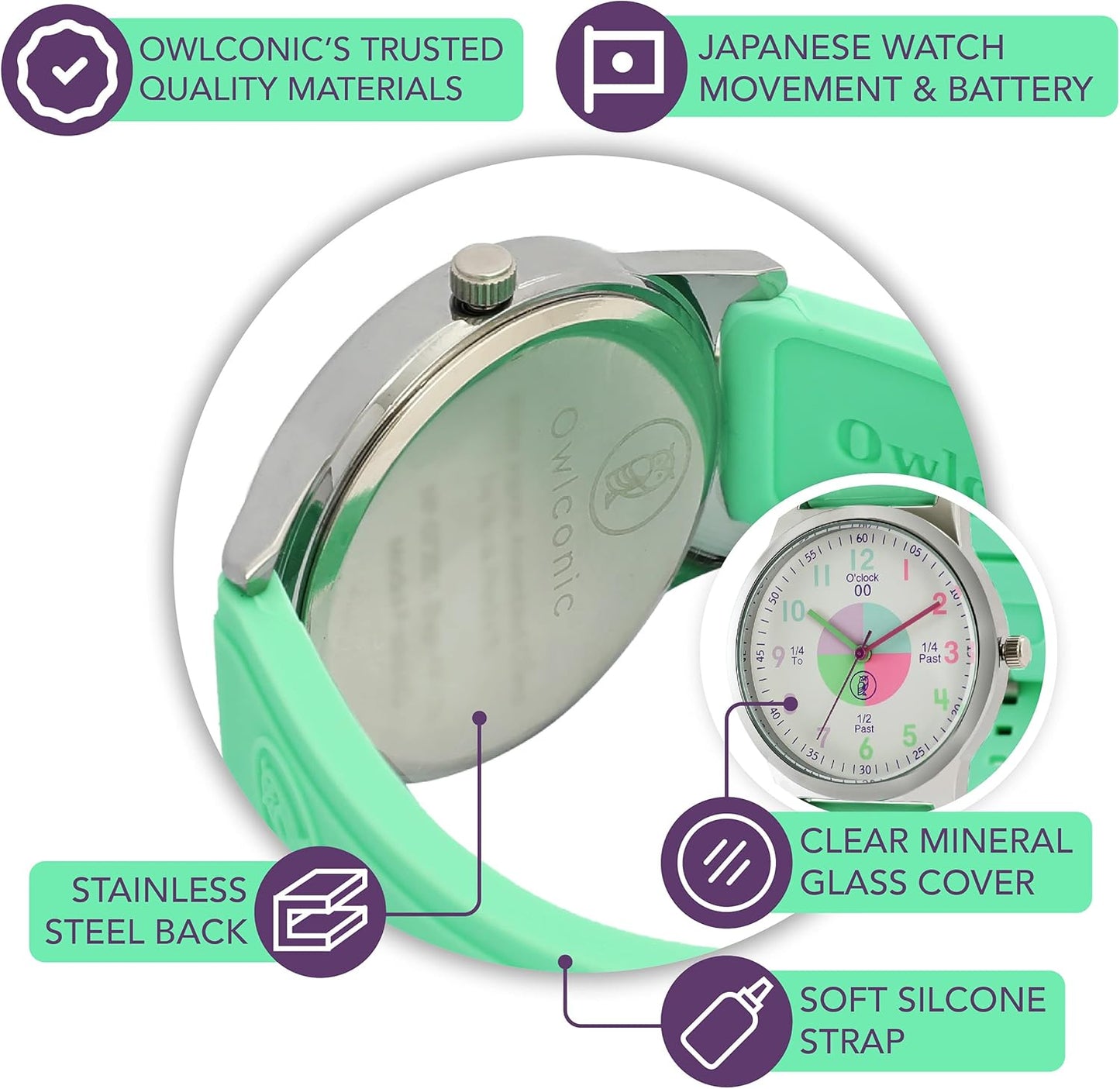 OWLCONIC Analog Kids Watch - Girls & Boys Watches Ages 7-12 - Kids Analog Watch - Telling Time Teaching Tool - Gift Watches for Girls and Boys