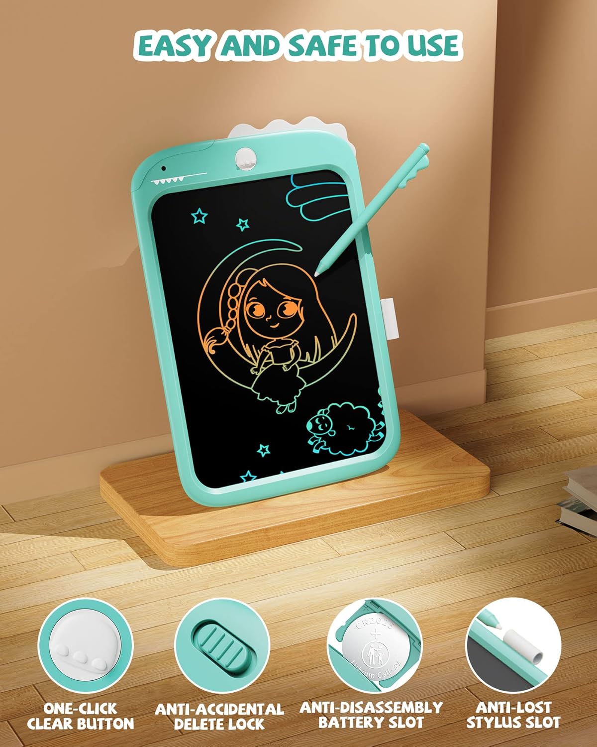 LCD Writing Tablet Dinosaur Toy for Kids,10 inch Doodle Board Drawing Pad Tablet with Lock Function, Erasable, Portable, Educational Learning Toy Gifts for 3 4 5 6 Years Old Boys Girls (Blue)