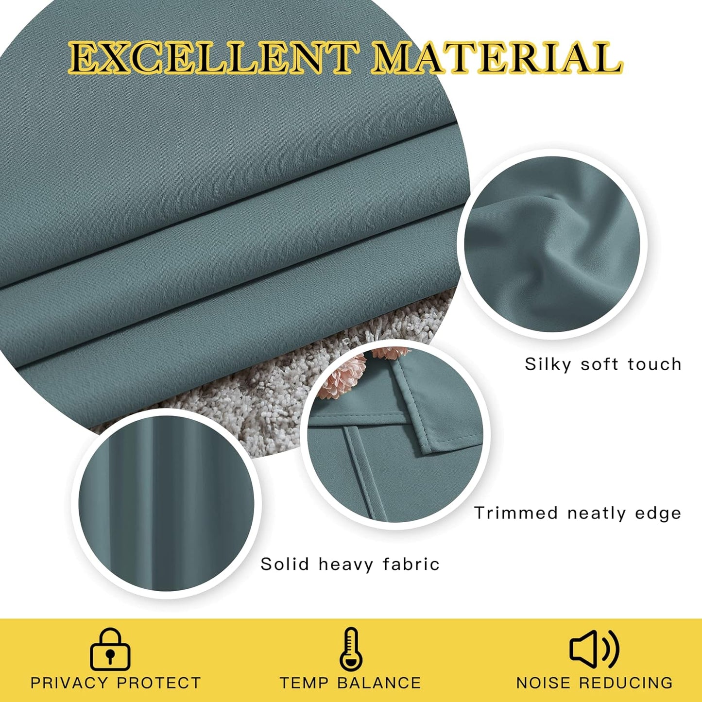 NICETOWN Greyish Blue Blackout Bedroom Curtains, Energy Saving Thermal Window Treatments Grommet Light Blocking Privacy Room Dividers for Living Room, 2 Panels, W66 x L102