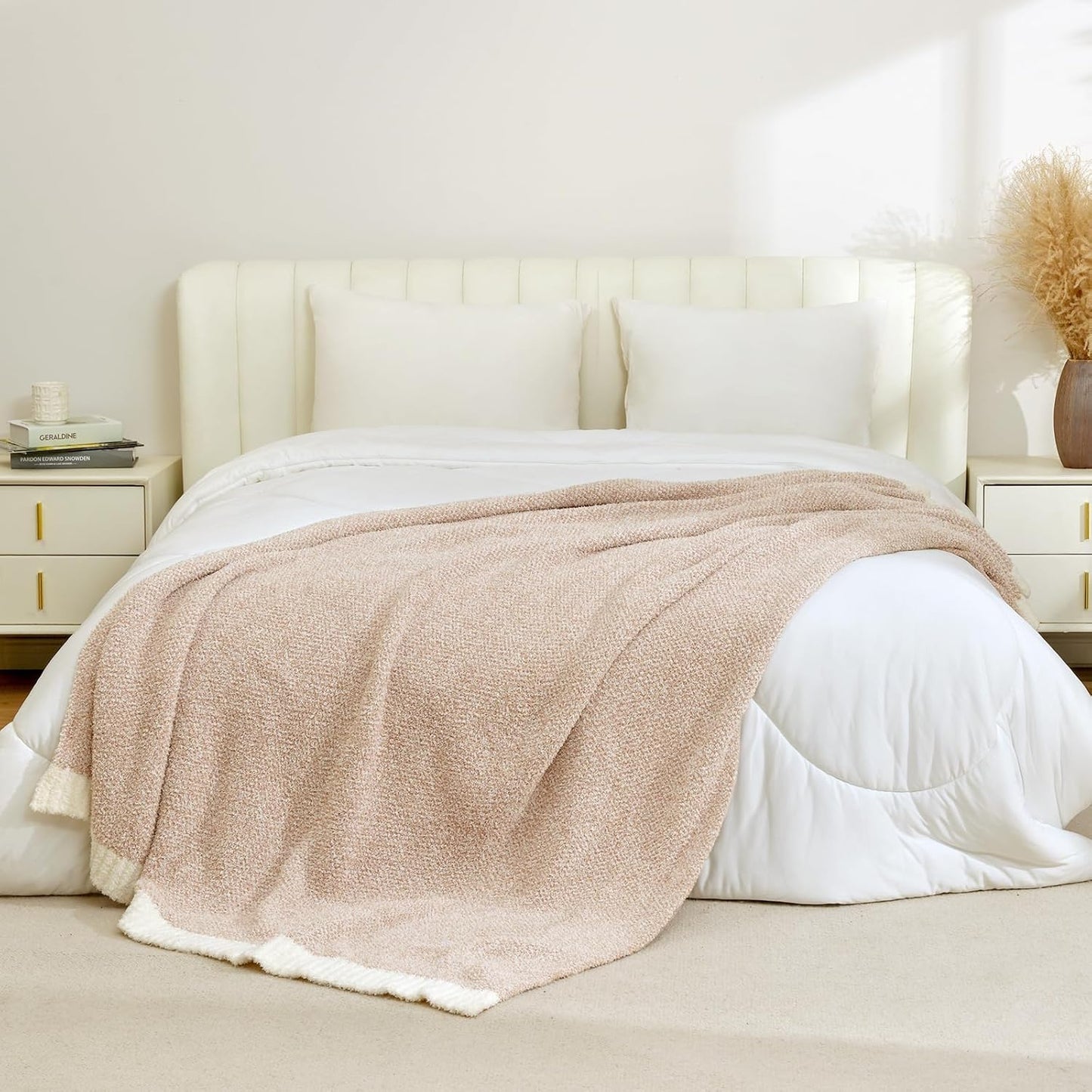 Snuggle Sac Twin Size Beige Blankets for Bed, Super Soft, Warm, Cozy Knit Fuzzy Plush Blankets Oversized for Sofa, Living Room, Heather Beige, 60"x80"