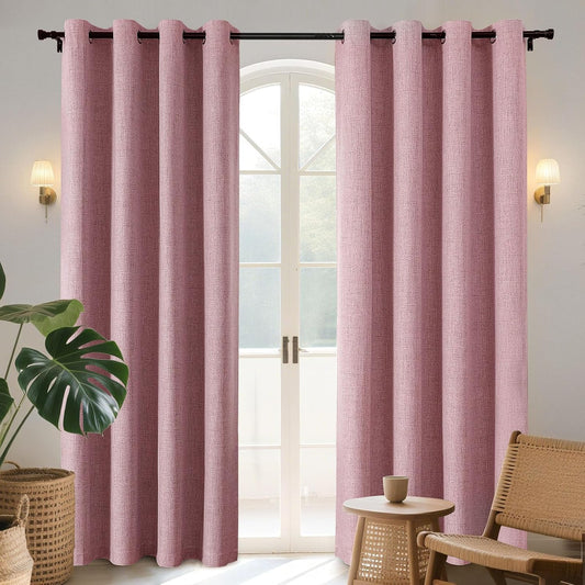 Joydeco Blackout Curtains 120 Inches Long 2 Panels Burg, Room Darkening Curtains for Bedroom, 100% Black Out Textured Thermal Drapes Privacy Protection 2 Panels Set(W52 x L120 Inch, Pink)