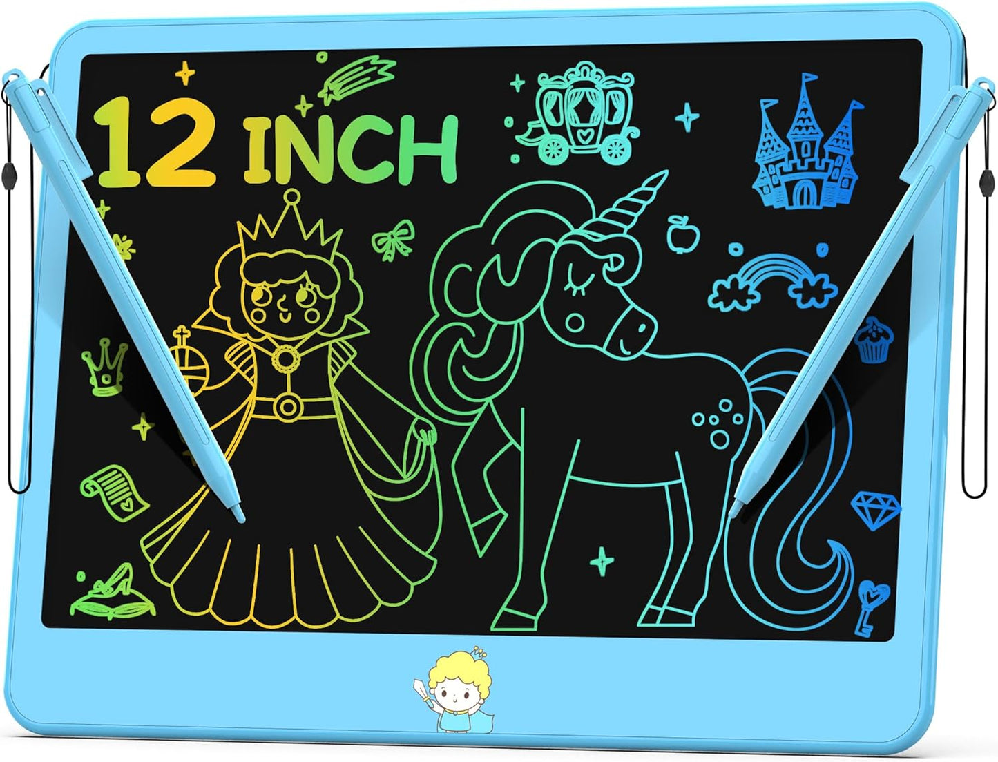 Hockvill LCD Writing Tablet for Kids 12 Inch, Toys for Boys Girls Drawing Pad for 3 4 5 6 7 Year Old Kids Toys, Toddler Erasable Doodle Board Travel Essentials, Children’s Day Gift for Kids - Blue