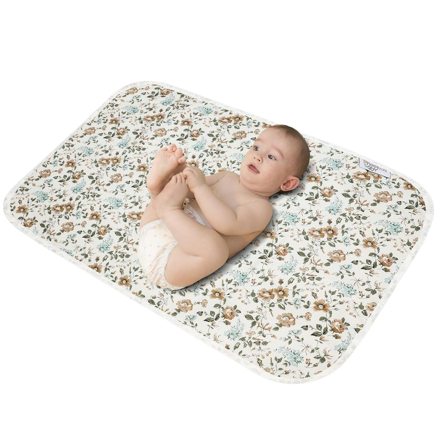 Baby Diaper Changing Pad, 21 5/8" x 31.5" Waterproof Changing Pad Liners - Reusable Soft and Absorbent Portable Changing Mat(Blue Flower1PCS)