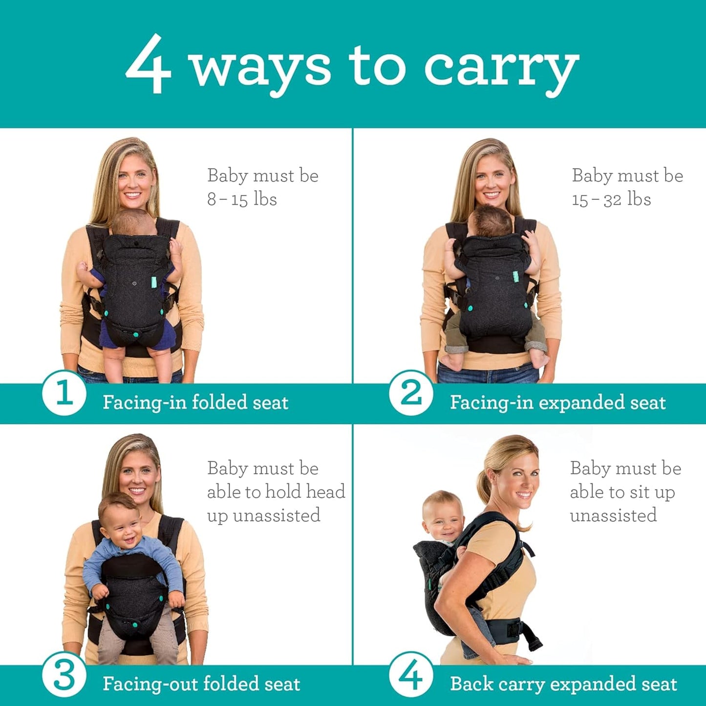 Infantino Flip 4-in-1 Convertible Baby Carrier, Adjustable, Ergonomic Babywearing, Registry Essential, Baby Carrier for Newborn to Toddler, Black