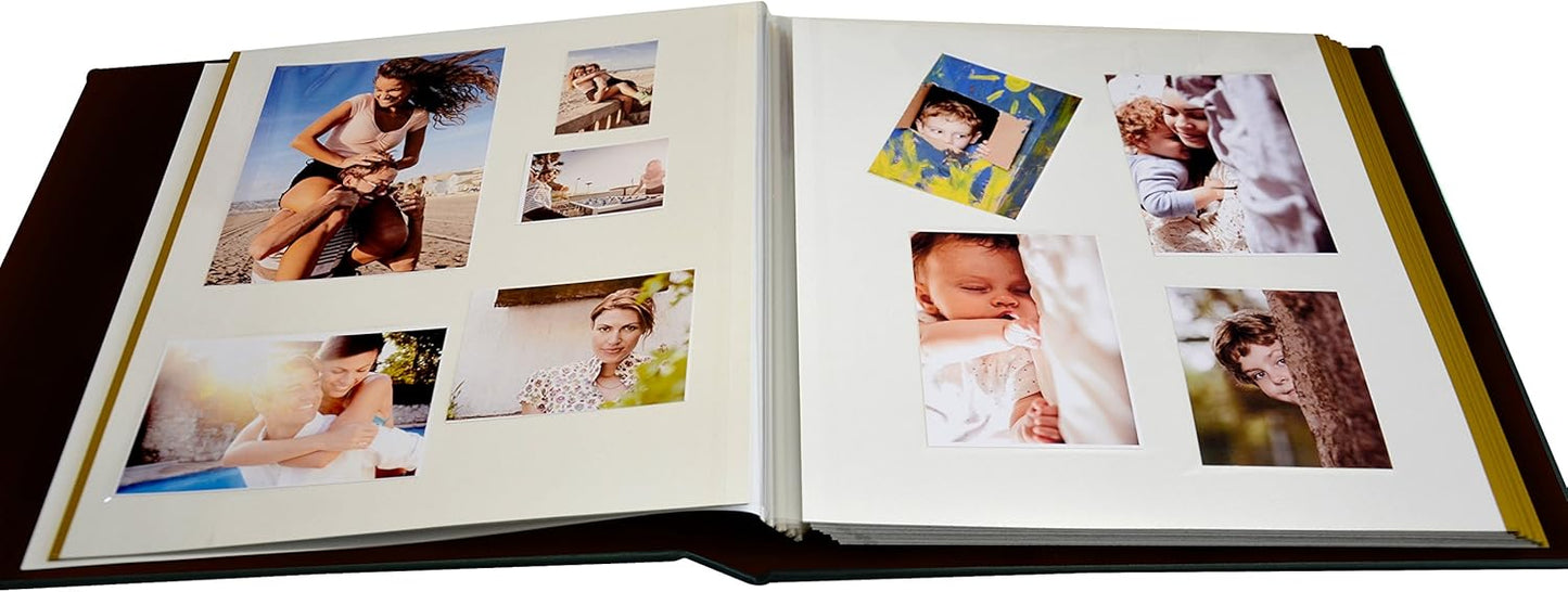 Magnetic Self-Stick Page Photo Album, Family Album, Leather Cover, Hand Made DIY Albums Holds 3x5, 4x6, 5x7, 6x8,8x10 Photos (Black, Large)