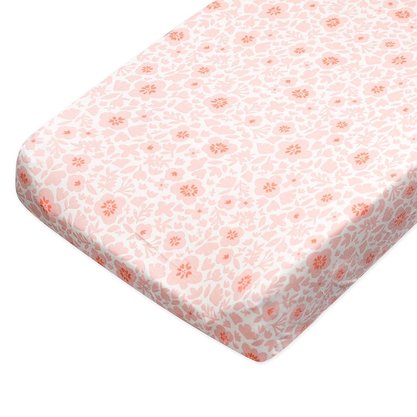 HonestBaby Girls Organic Cotton Changing Pad Cover, Peach Skin Papercut Floral, One Size