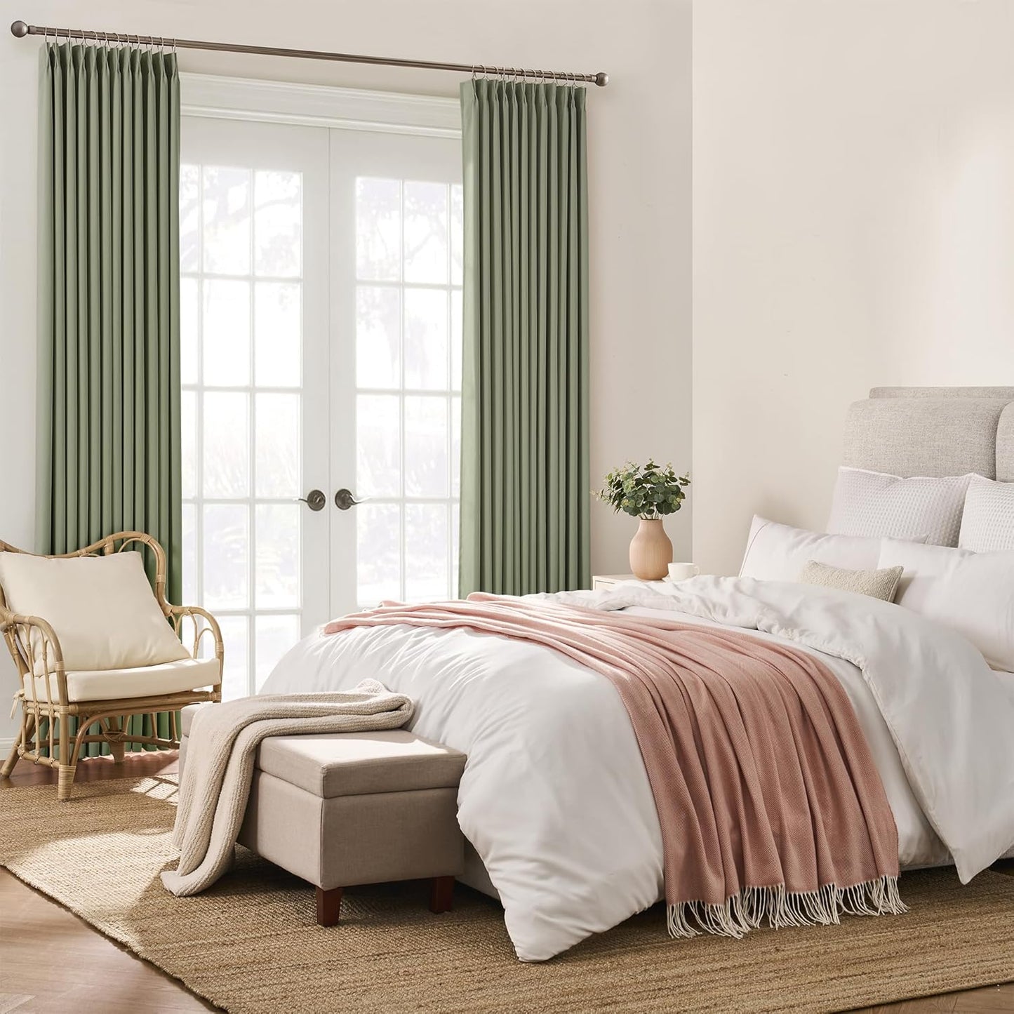 Sage Green Pinch Pleat Curtains 72 Inches Long Thermal Insulated Dark Black Out Short Drapery for Bedroom Light Blocking Window Covering Room Darkening Drapes for Living Room 40x72 2 Pieces